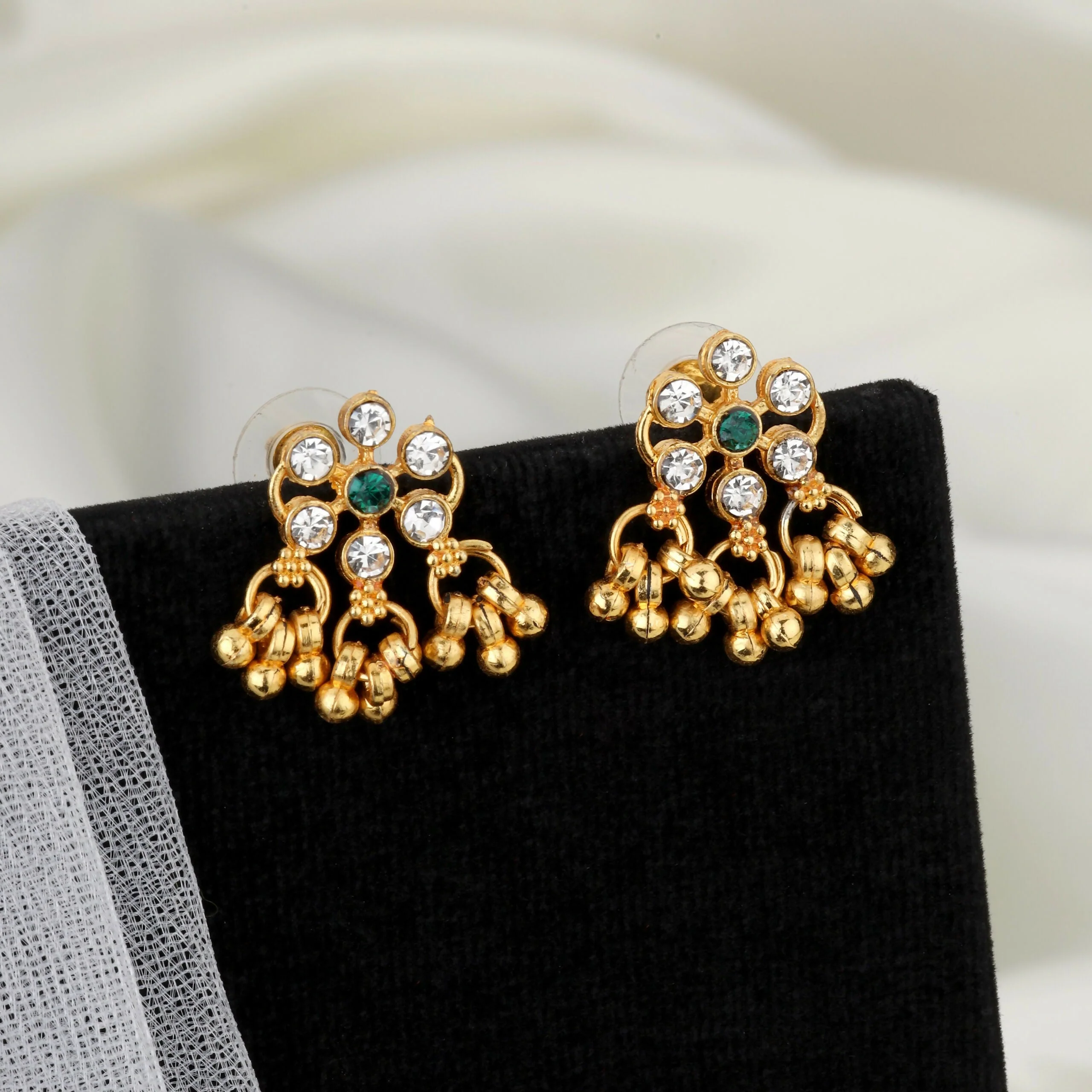 Traditional Gold-Plated Green Enamel Lotus Choker with Pearl Drops - Image 2