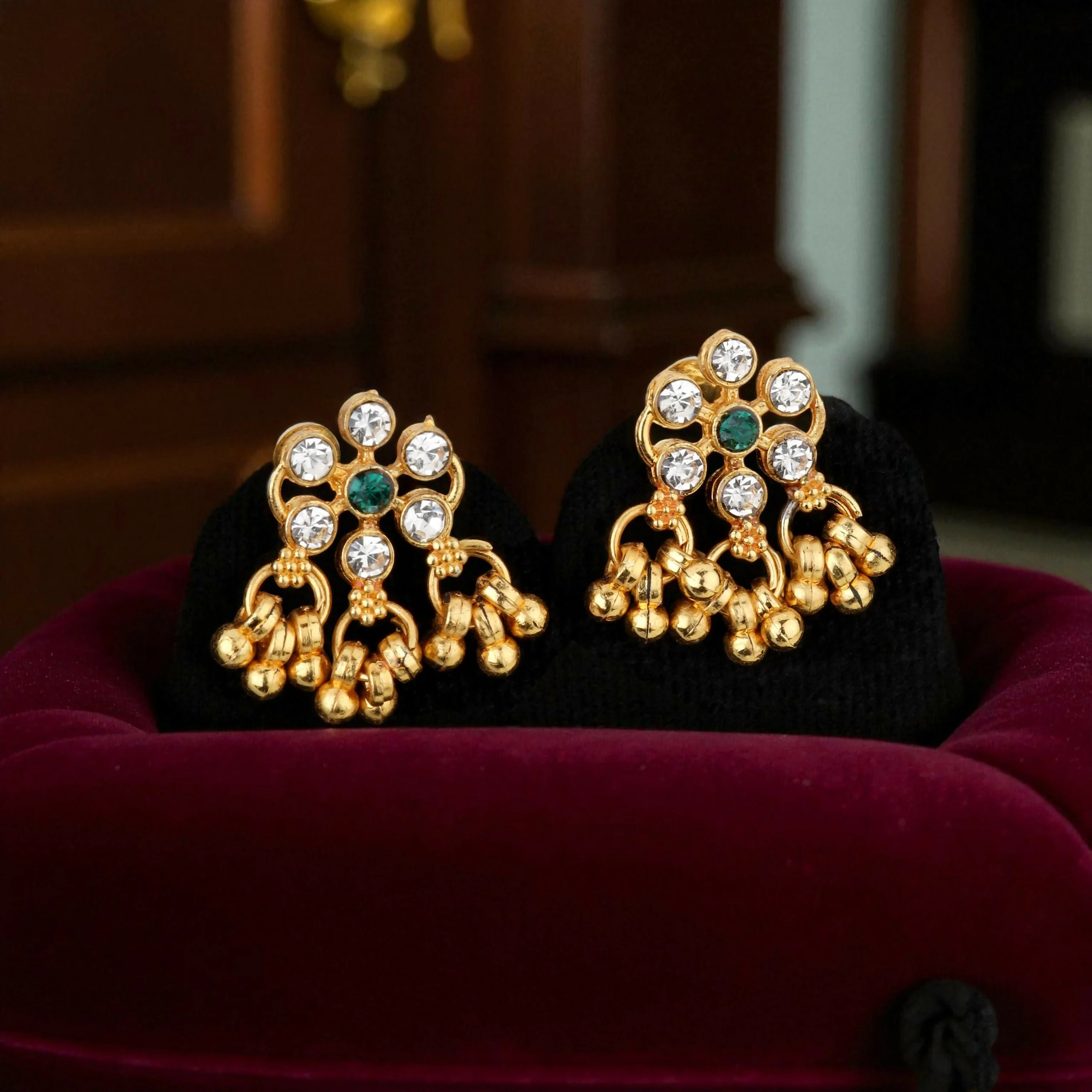 Traditional Gold-Plated Green Enamel Lotus Choker with Pearl Drops - Image 4