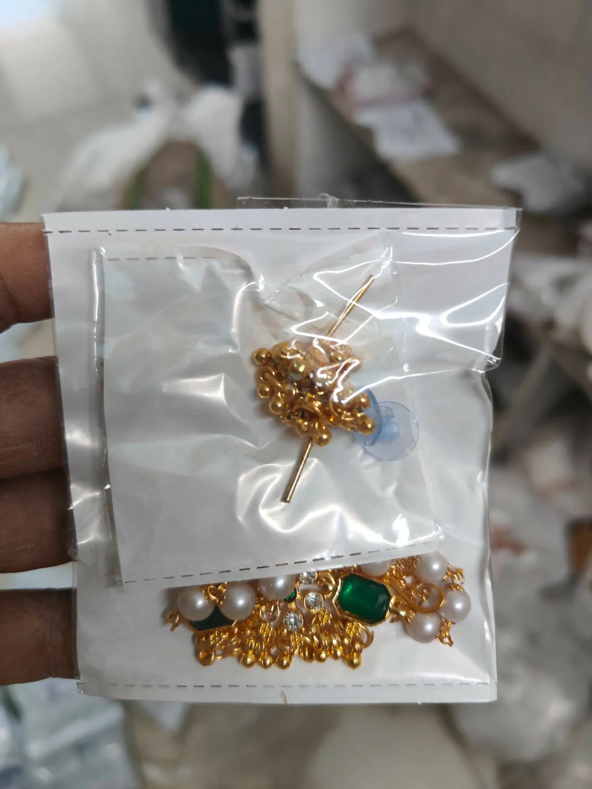 Traditional Gold-Plated Green Enamel Lotus Choker with Pearl Drops - Image 5
