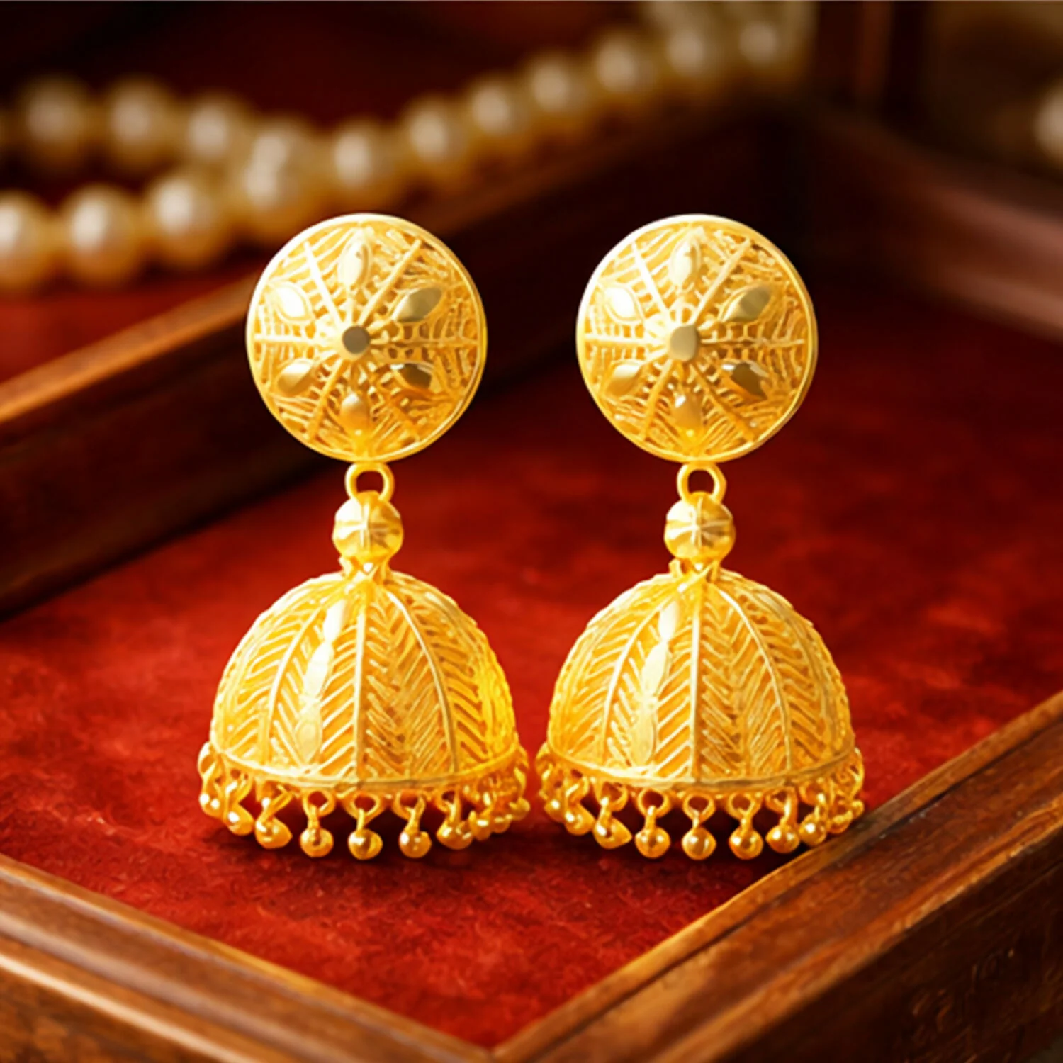 Traditional Gold Plated Jhumka Earrings for Women - Image 4