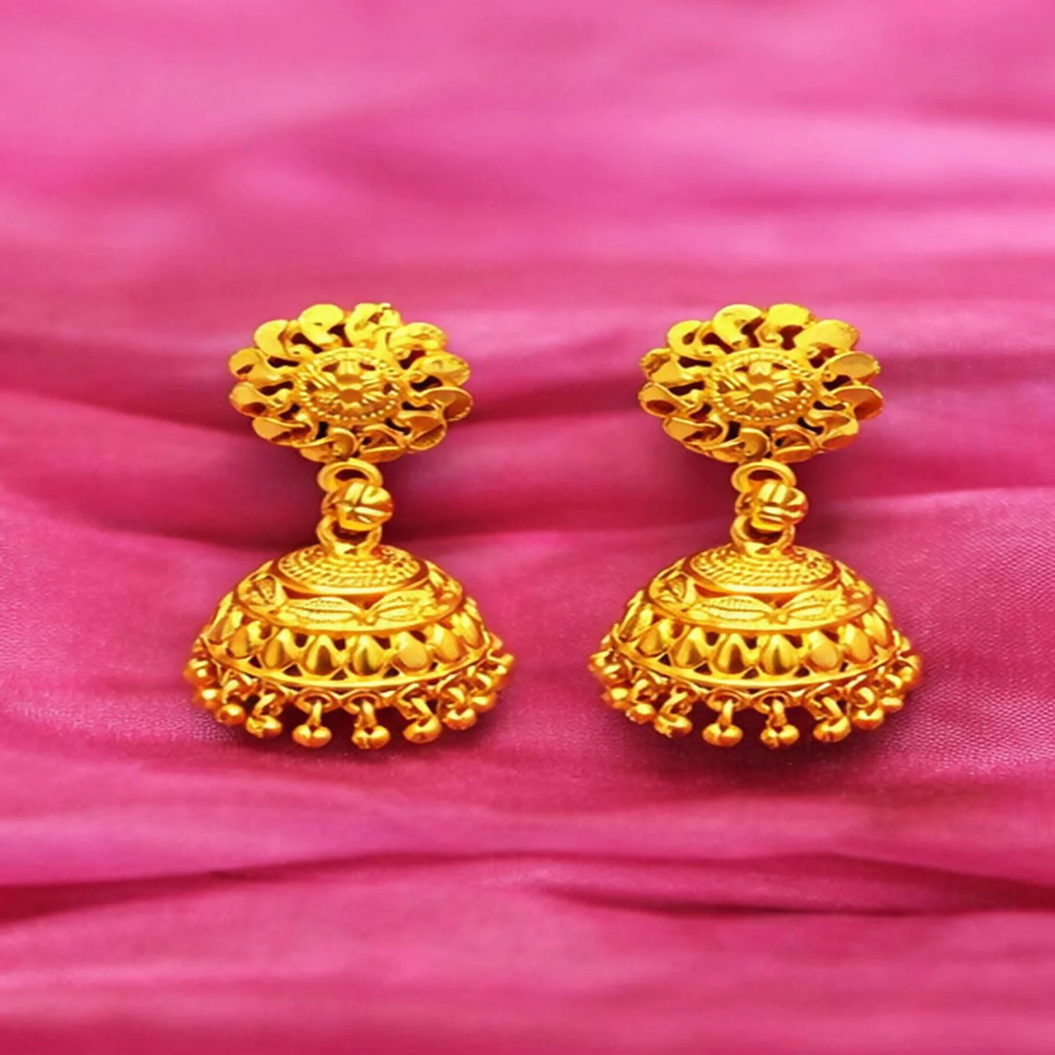 Traditional Gold Plated Jhumka Earrings for Women - Image 4