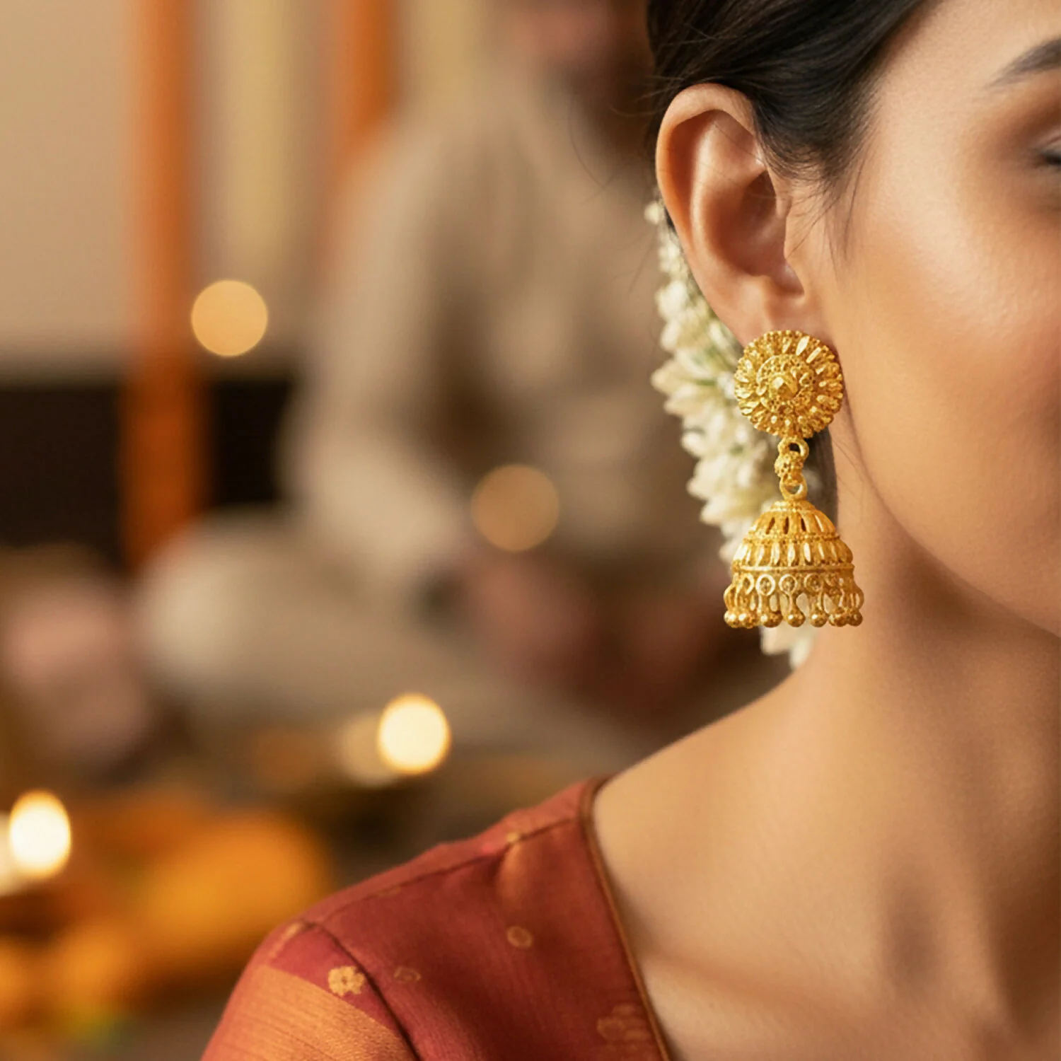 Traditional Gold Plated Jhumka Earrings for Women – Elegant Ethnic Festive Jewelry - Image 2