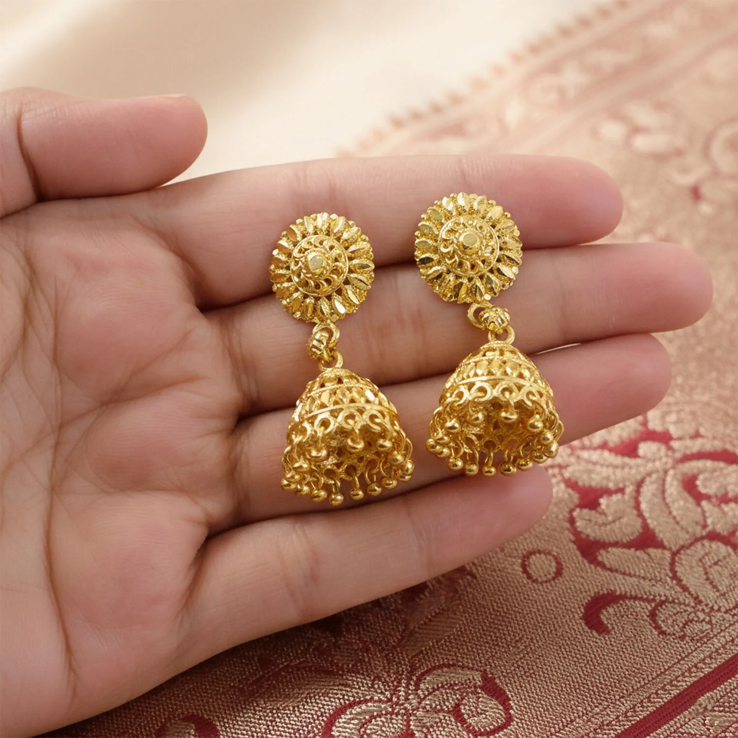 Traditional Gold Plated Jhumka Earrings for Women – Elegant Ethnic Festive Jewelry - Image 3