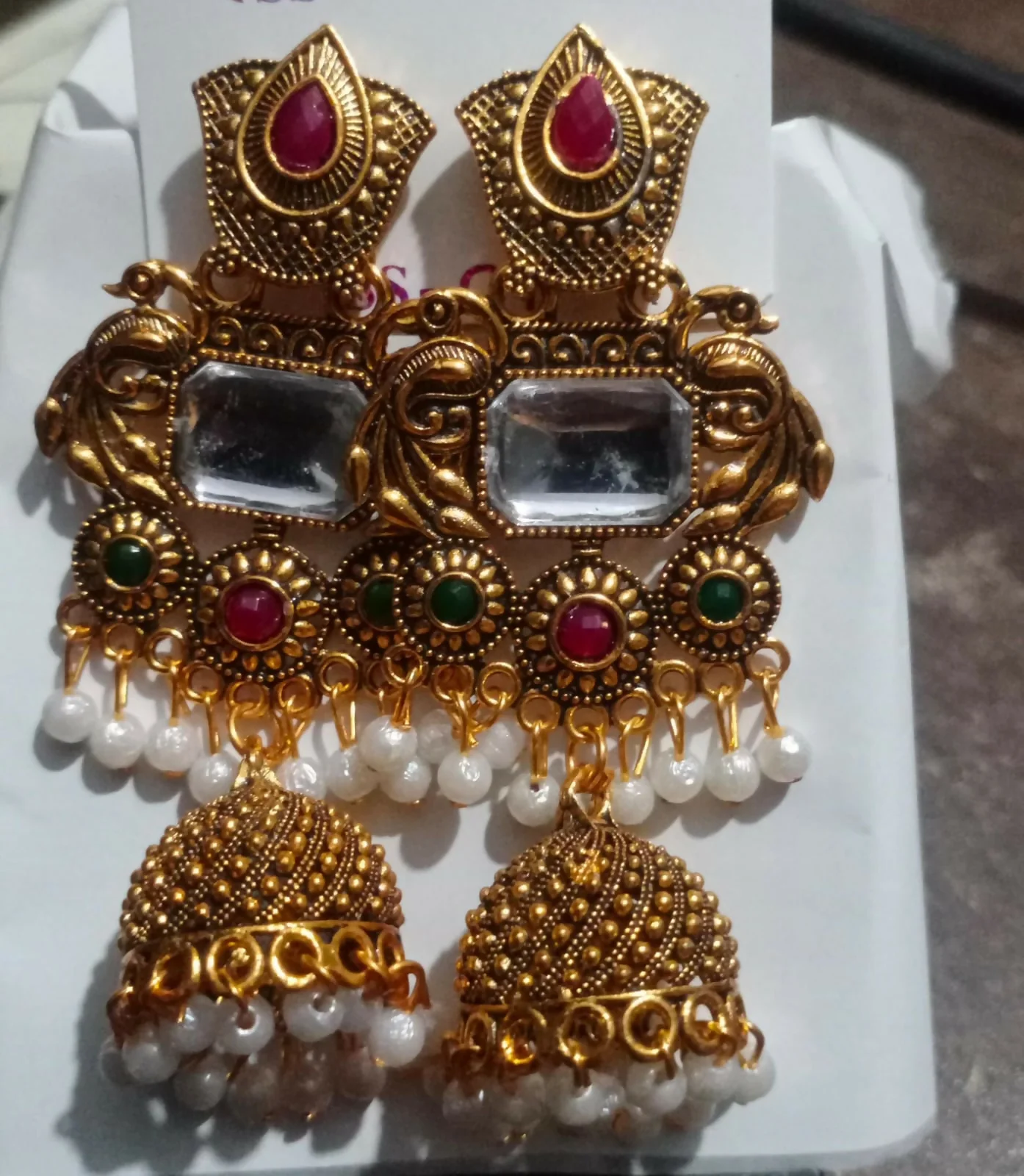 Traditional Gold Plated Kundan Jhumka Earrings with Pearl Drop for Women - Image 5