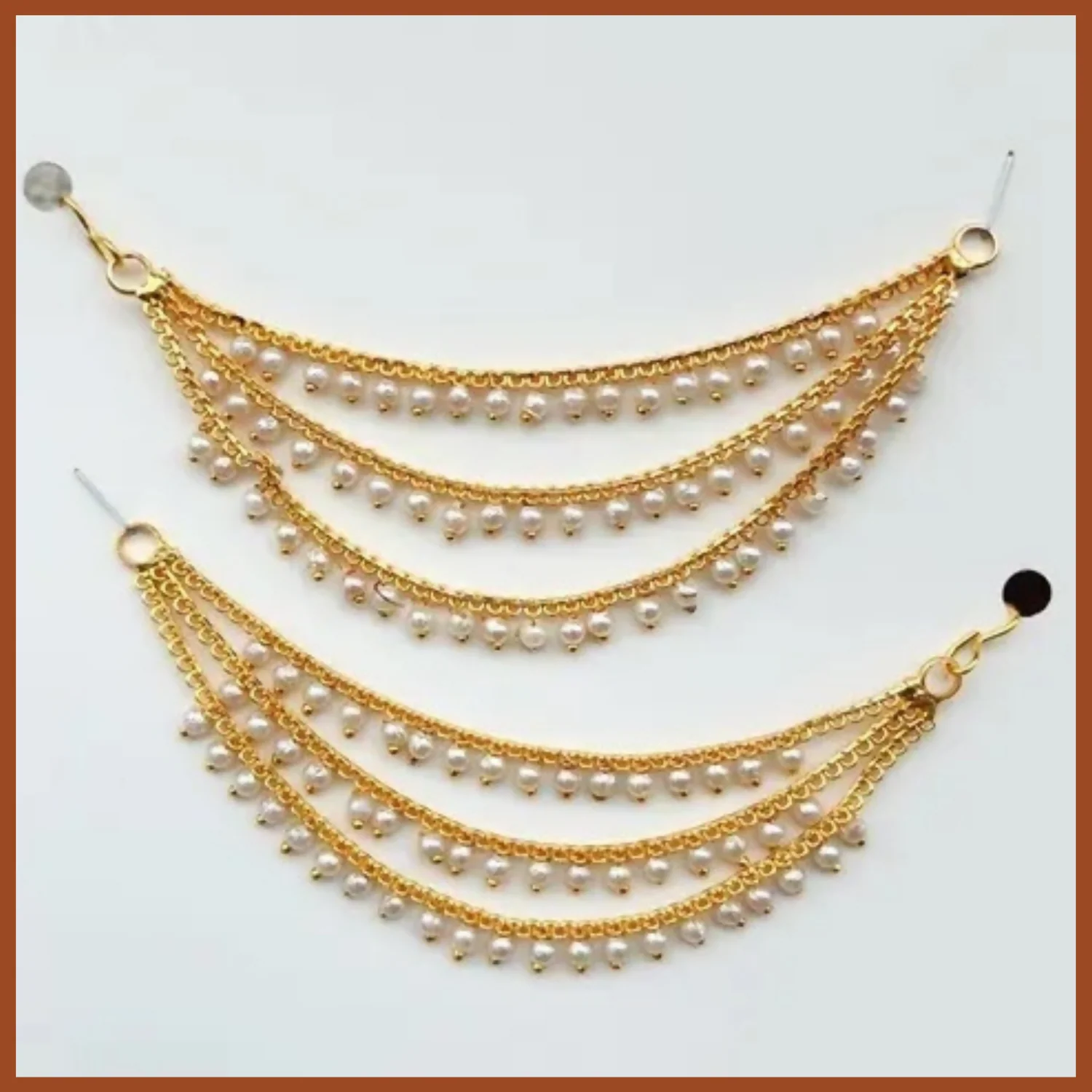Traditional Gold Plated Long 3 Layer Ruby Emerald Stone Drop KansarEar Thread for Earrings Chain jewellery for Women & Girls - Image 2