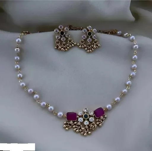 Traditional Gold-Plated Meenakari Rose Double-Pendant Necklace - Image 4