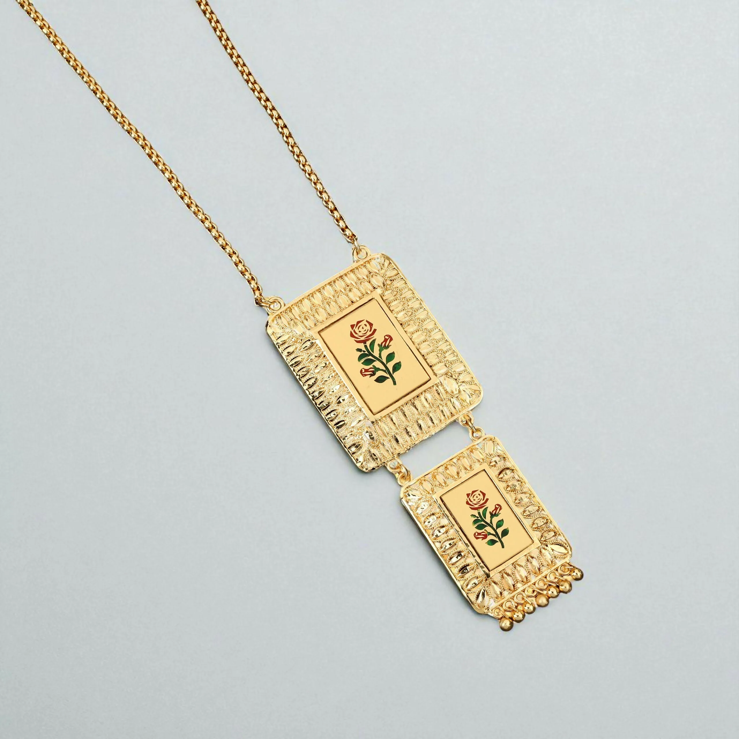 Traditional Gold-Plated Meenakari Rose Pendant Necklace - Image 2