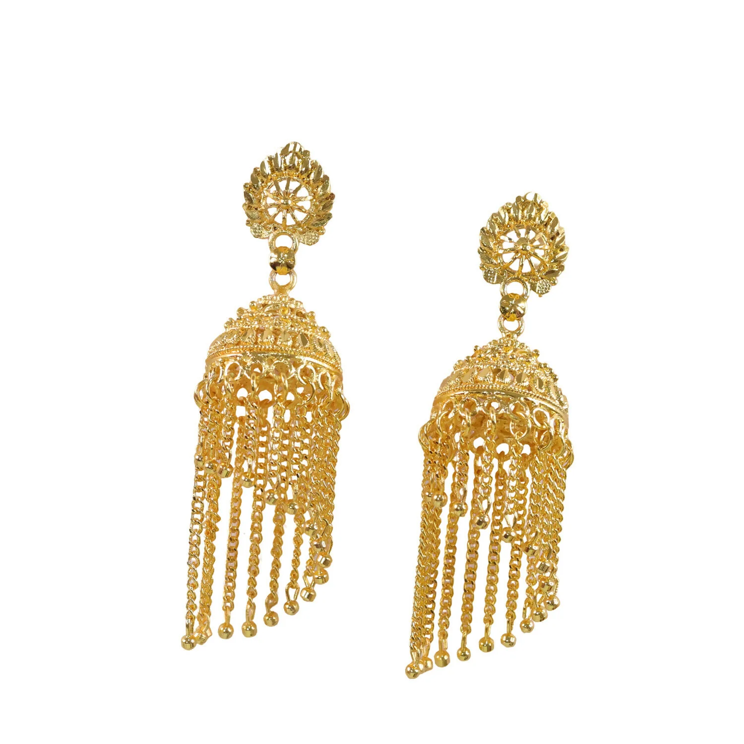 Traditional Gold Tone Chain Tassel Jhumka Earrings Long Ethnic Dangle Earrings for Women - Image 5