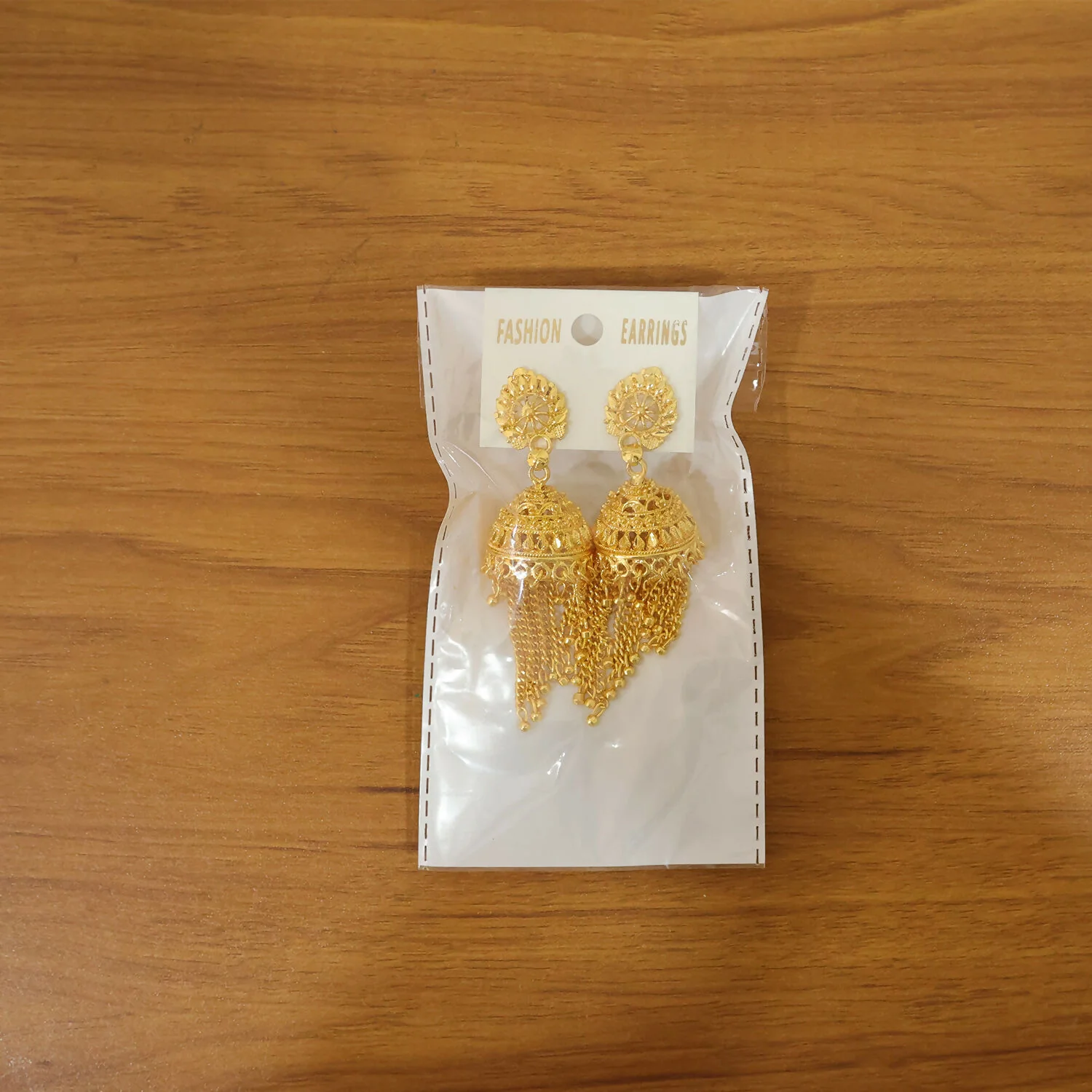 Traditional Gold Tone Chain Tassel Jhumka Earrings Long Ethnic Dangle Earrings for Women - Image 6