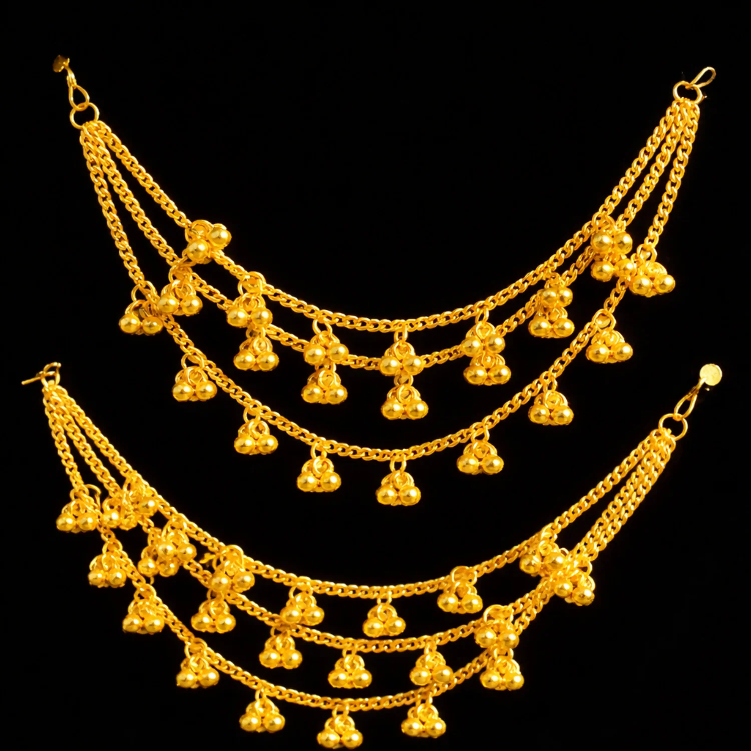 Traditional Gold-Tone Layered Anklet Set Festive Wear Dangling Charm Anklet Pair - Image 3