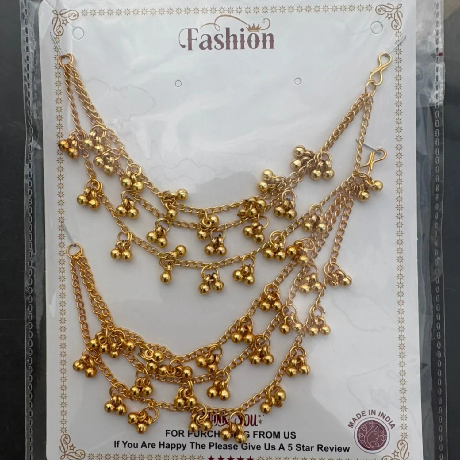 Traditional Gold-Tone Layered Anklet Set Festive Wear Dangling Charm Anklet Pair - Image 4