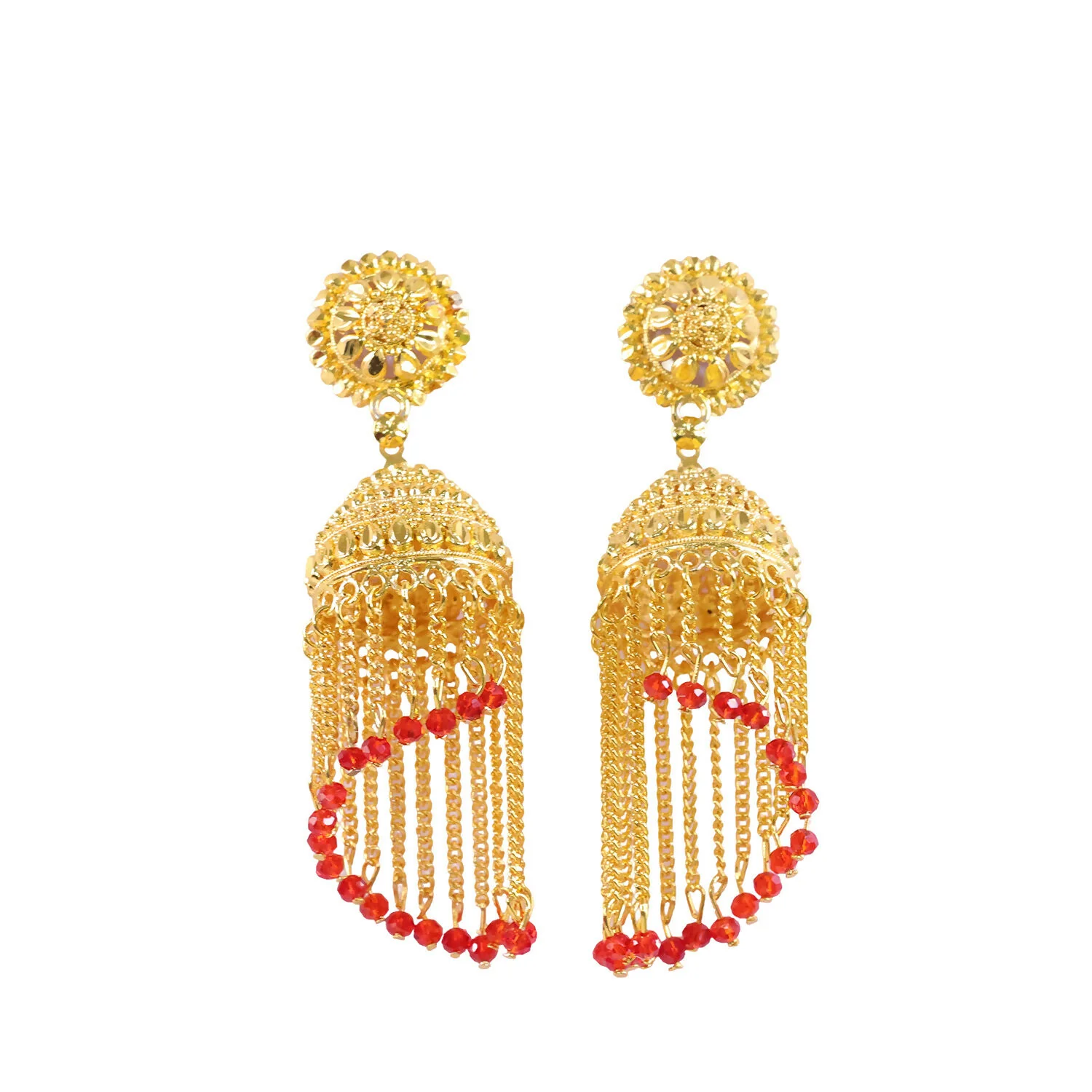 Traditional Gold Tone Tassel Jhumka Earrings Long Chain Drop Ethnic Earrings for Women - Image 5