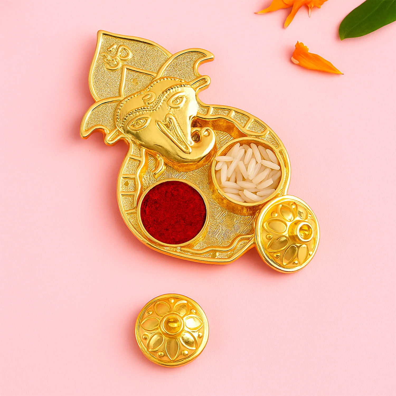 Traditional Golden Lord Ganesha Kumkum Dish (1 Pc) - Image 6