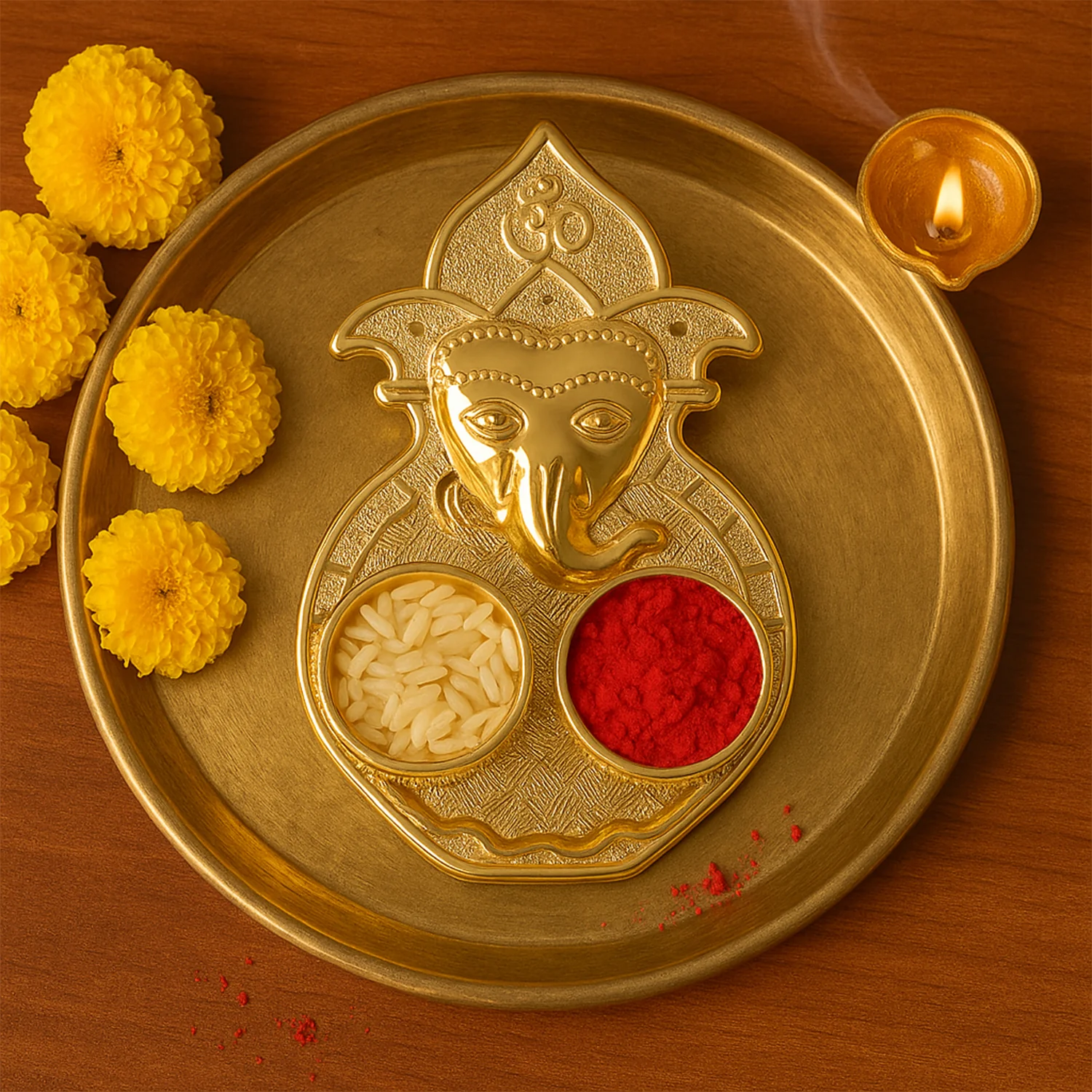 Traditional Golden Lord Ganesha Kumkum Dish (1 Pc) - Image 7