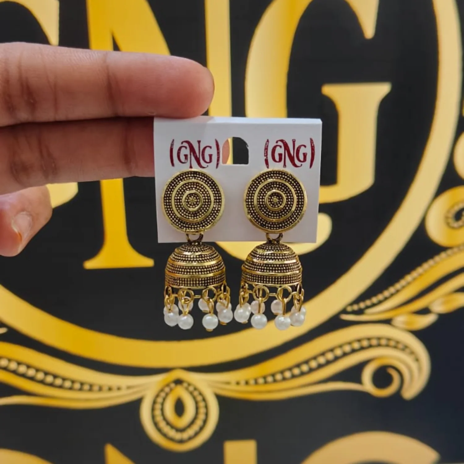 TRADITIONAL GOLDEN PLATED JHUMKA EARRINGS - Image 4