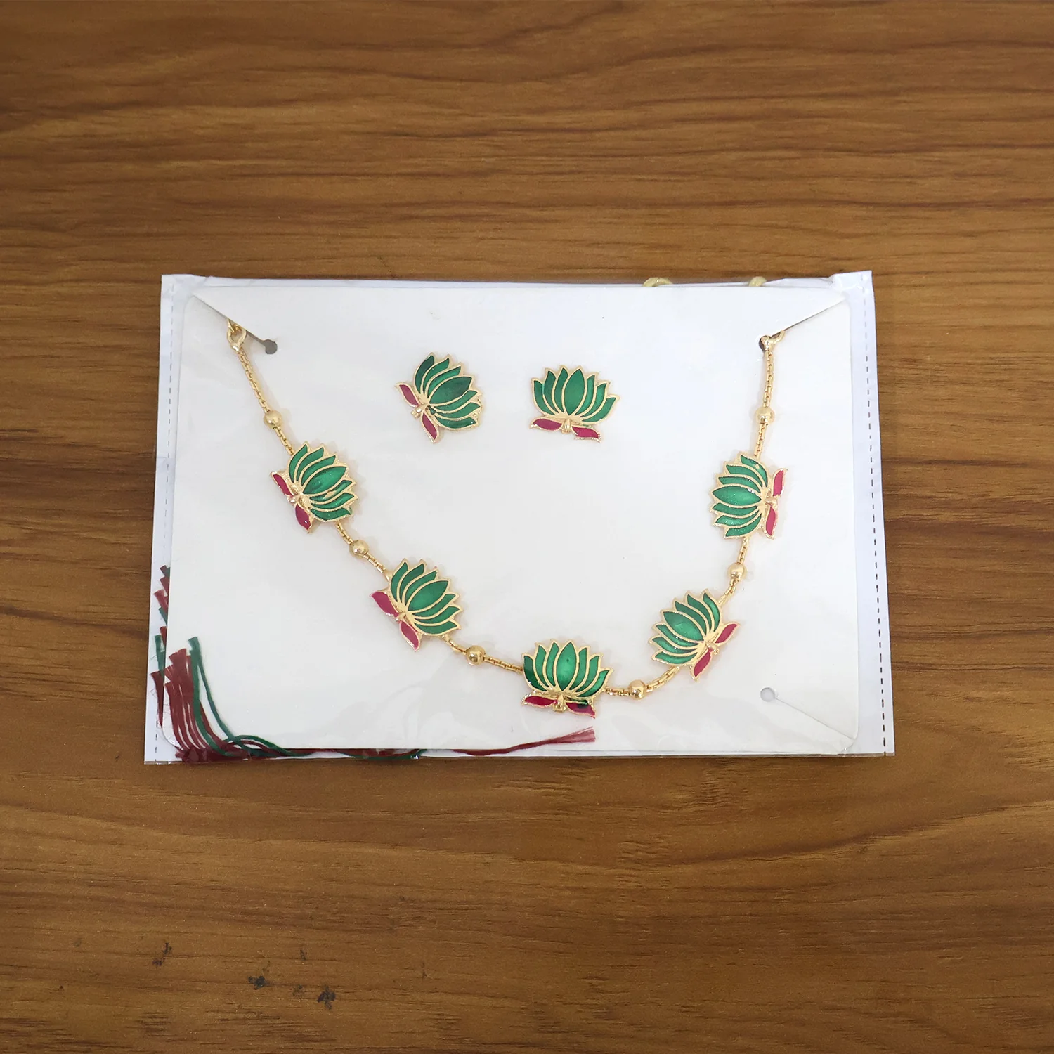 Traditional Green & Lotus Motif Jewellery Set - Image 7