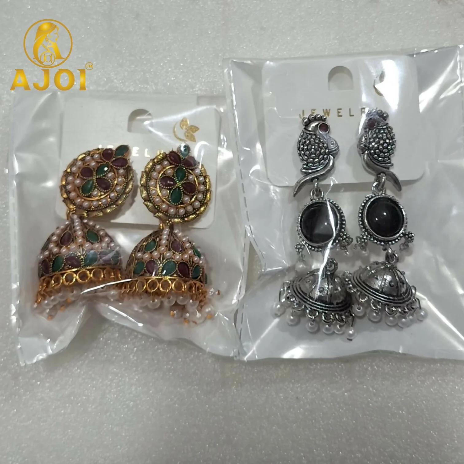Traditional Jhumka & Oxidized Peacock Earrings Set of 2 - Image 5