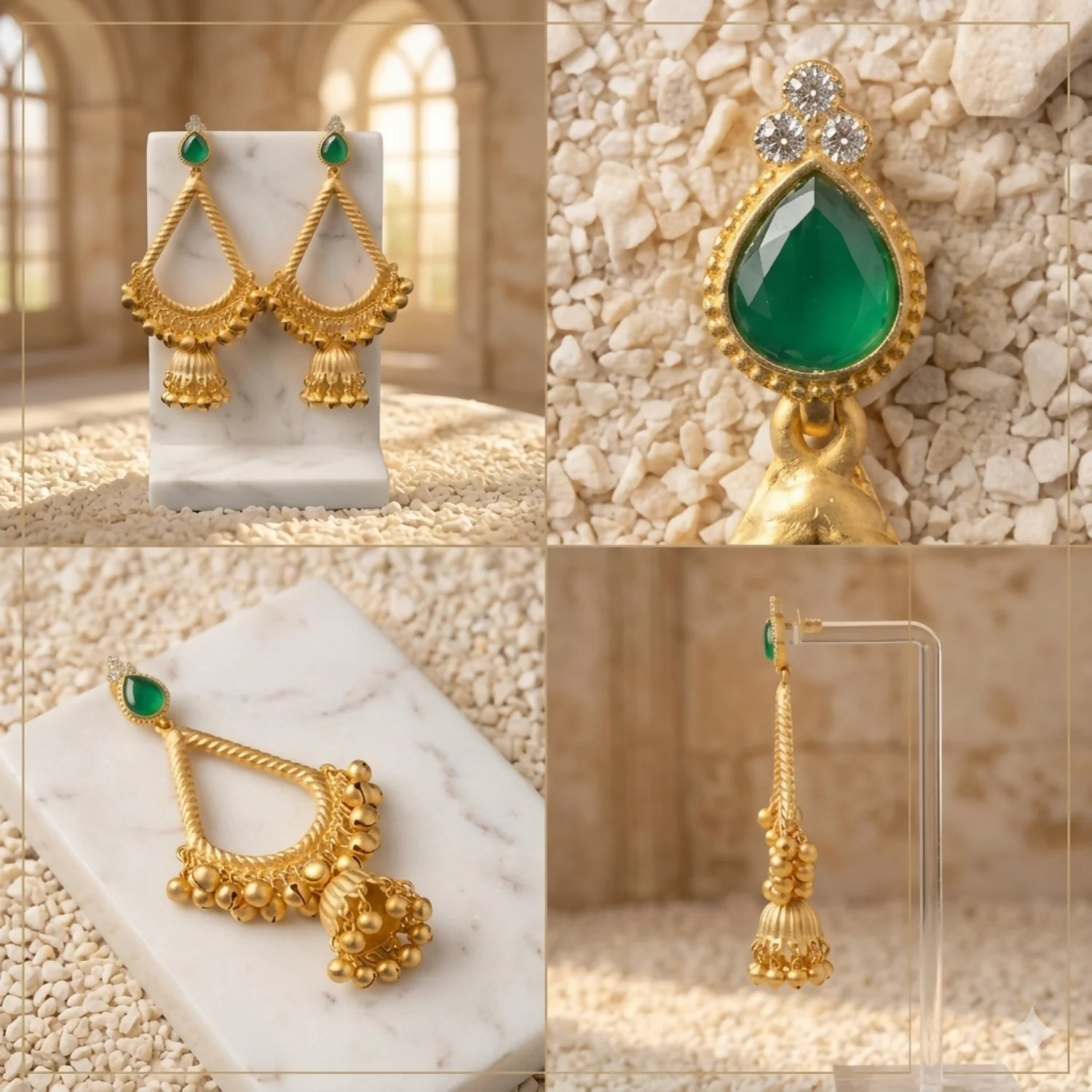Traditional Kashmiri Inspired Jhumka Drop Earrings with Intricate Bell Detailing - Image 2
