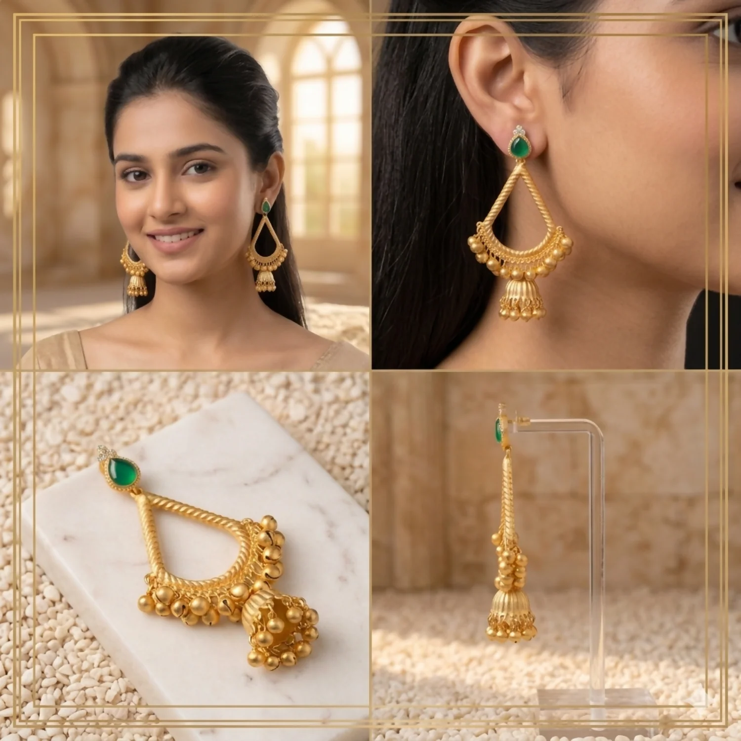 Traditional Kashmiri Inspired Jhumka Drop Earrings with Intricate Bell Detailing - Image 3