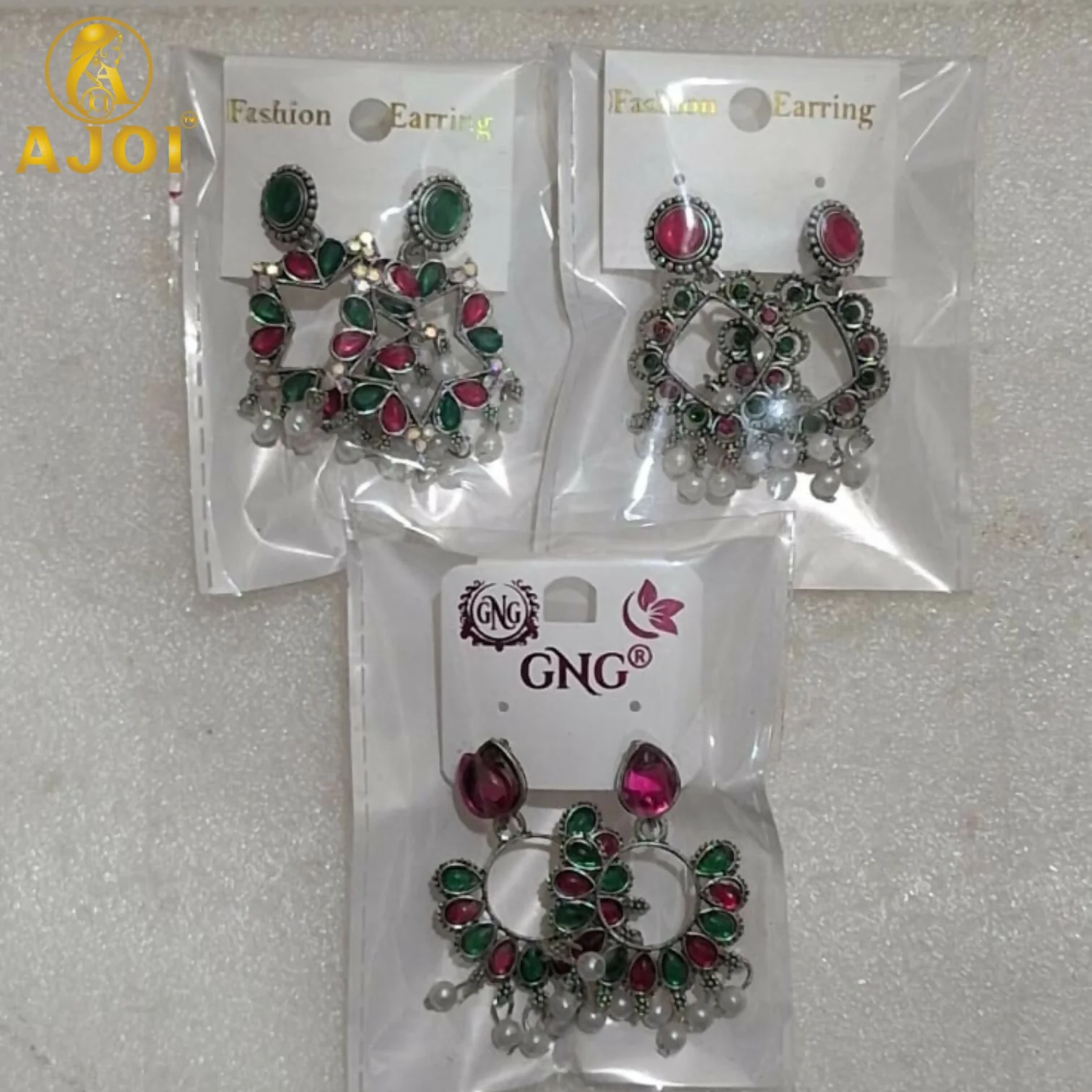 Traditional Kundan & Pearl Drop Earrings Set of 3 - Image 5
