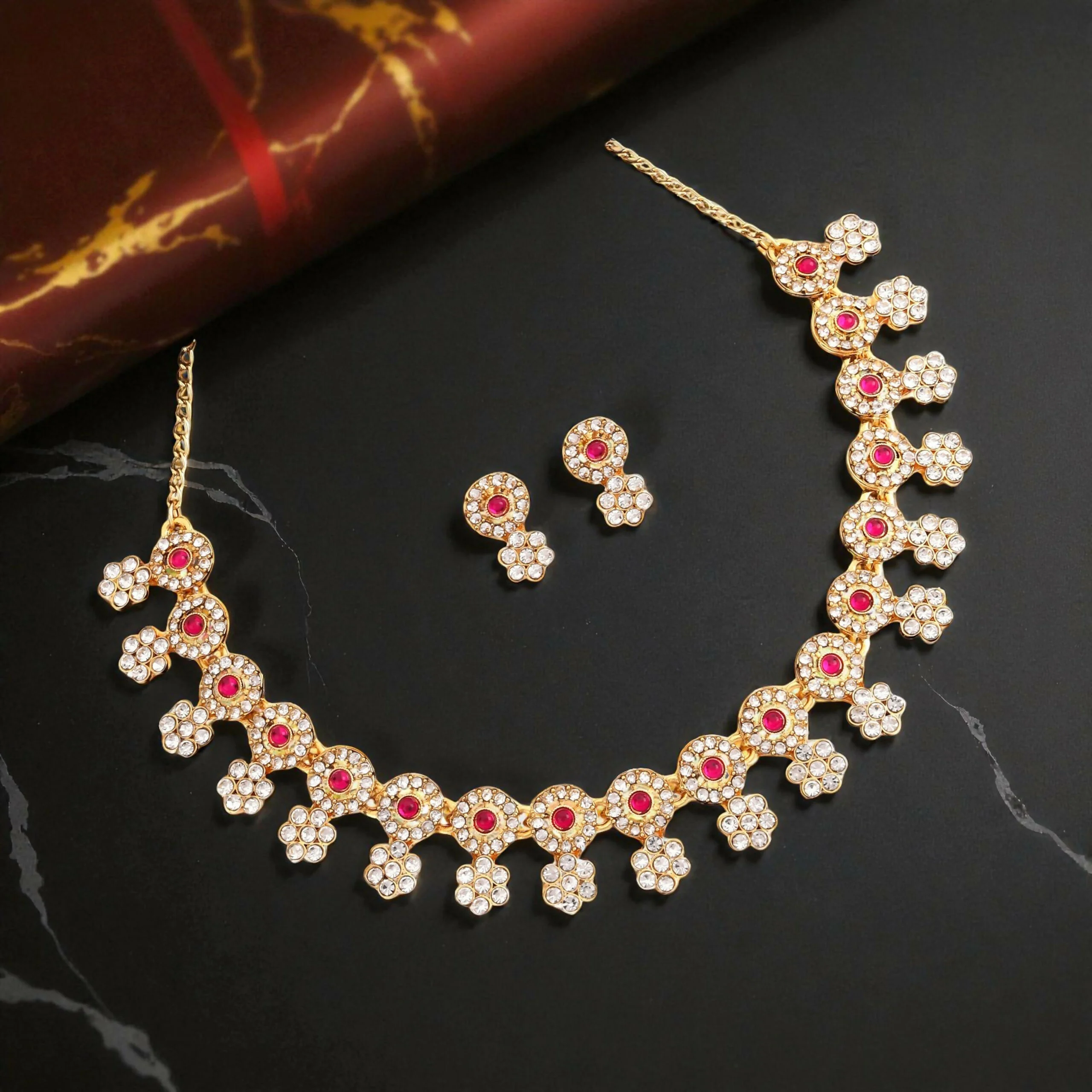 Traditional Kundan & Pearl Peacock Choker Necklace Set - Image 3