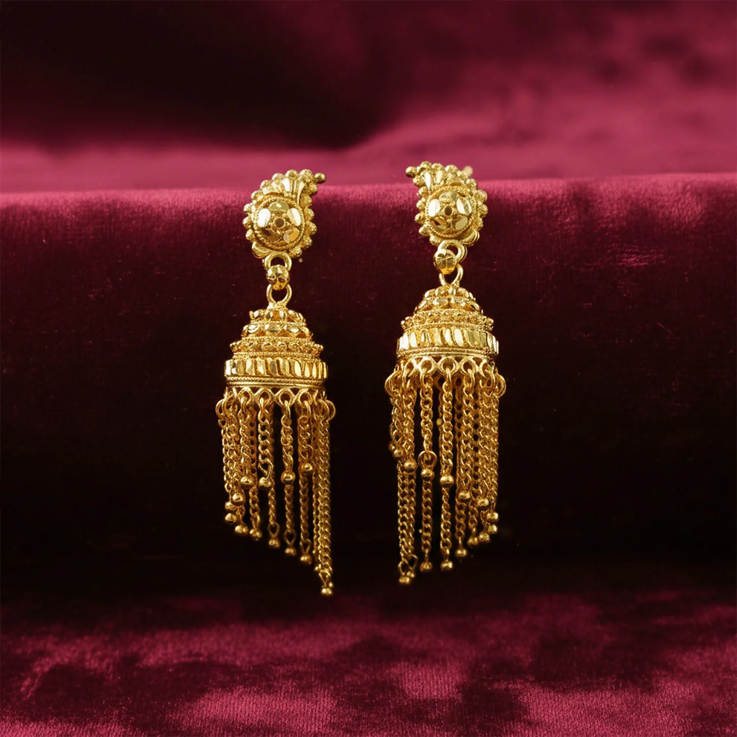 Traditional Long Chain Tassel Jhumka Earrings for Women & Girls Festive Jewelry - Image 2