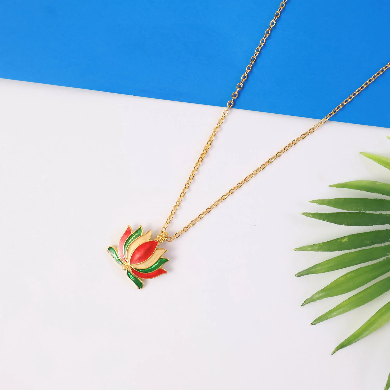 Traditional Lotus Flower Design Pendant Necklace with Chain for Women - Image 3