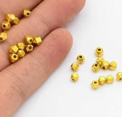 Gold-Plated Hexagon Spacer Beads for Jewelry Making – Diamond Cut Design (Pack of 50) - Image 4