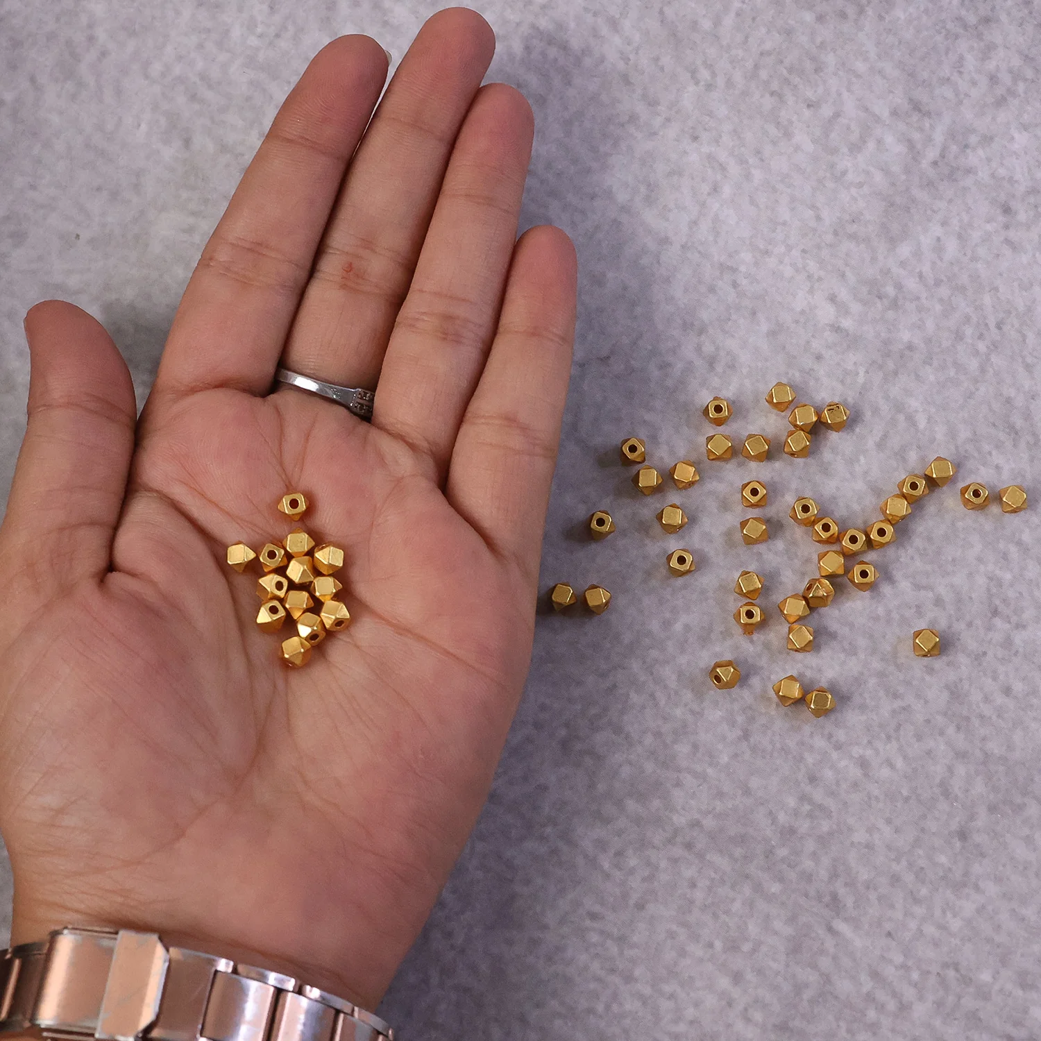 Gold-Plated Hexagon Spacer Beads for Jewelry Making – Diamond Cut Design (Pack of 50) - Image 5