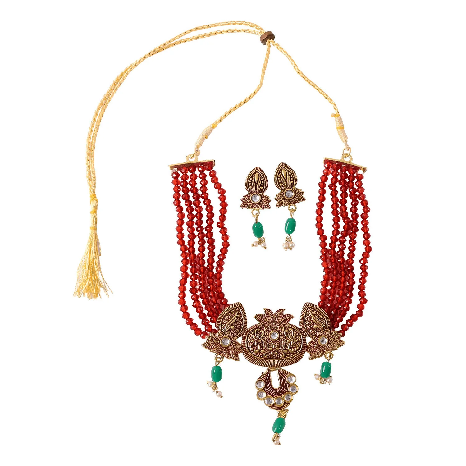 Traditional Maroon Beaded Designer Necklace Set with Earrings Ethnic Adjustable Thread Jewelry Set - Image 5