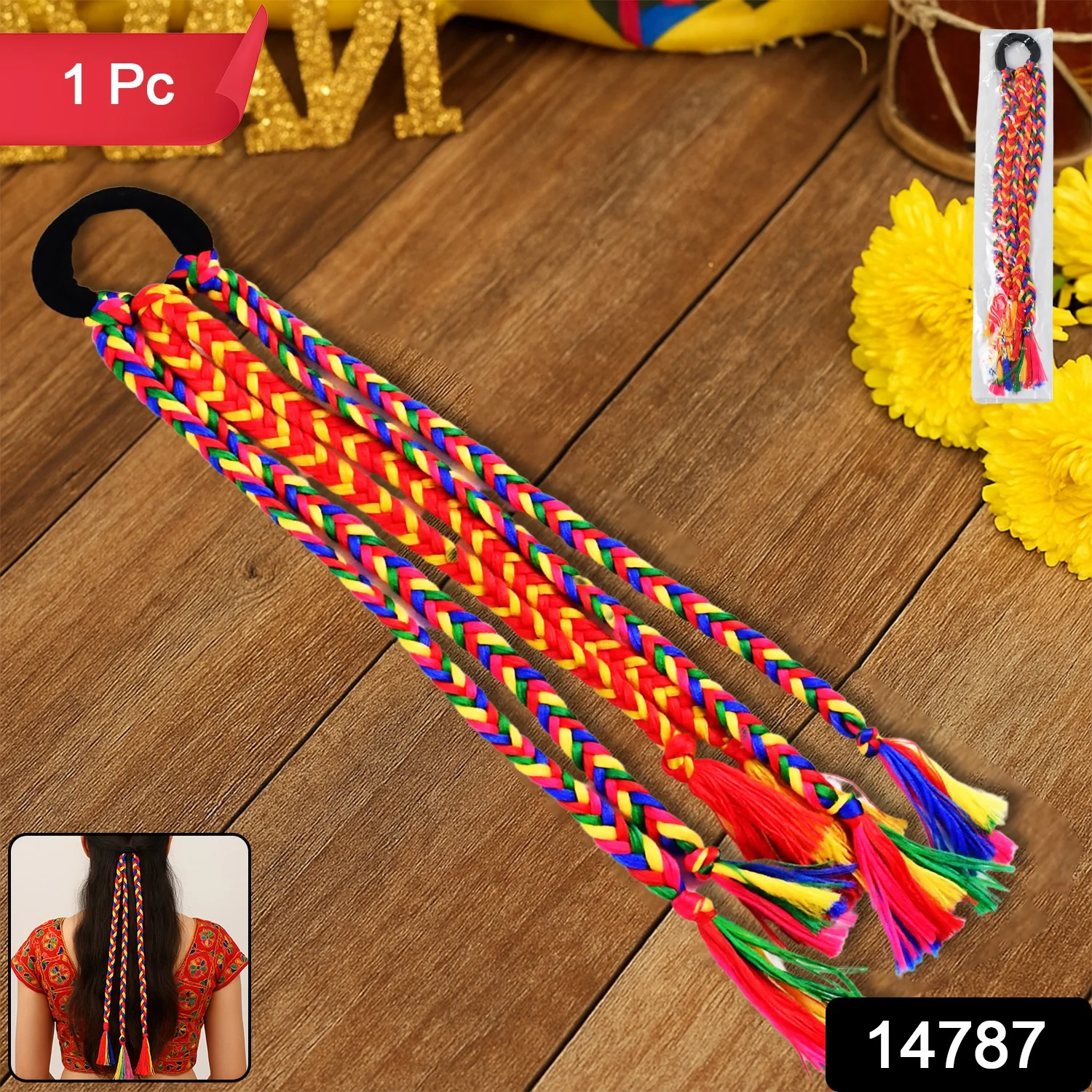 Traditional Multicolor Braided Hair Extension with Tassels - Image 2