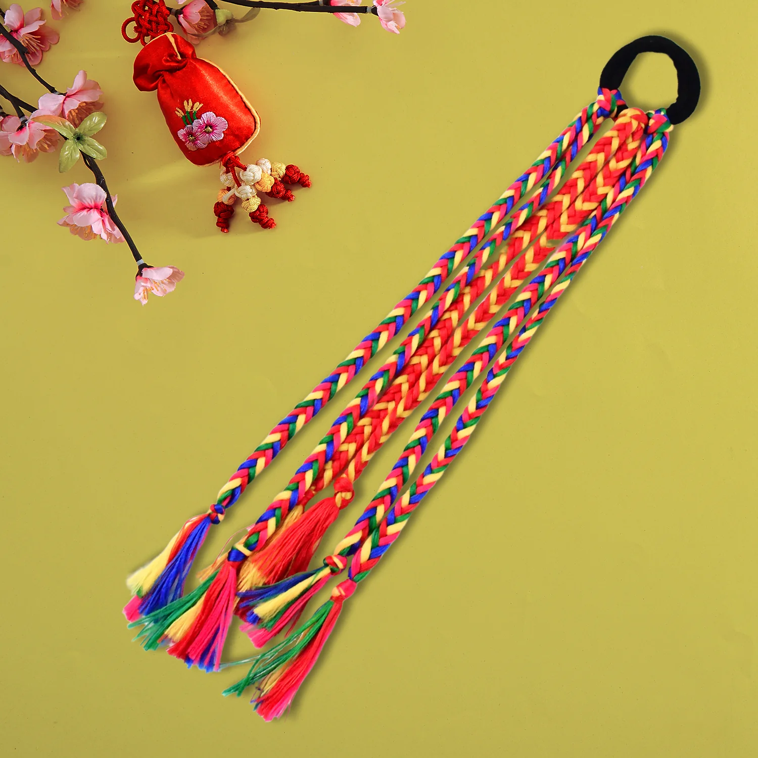 Traditional Multicolor Braided Hair Extension with Tassels - Image 3