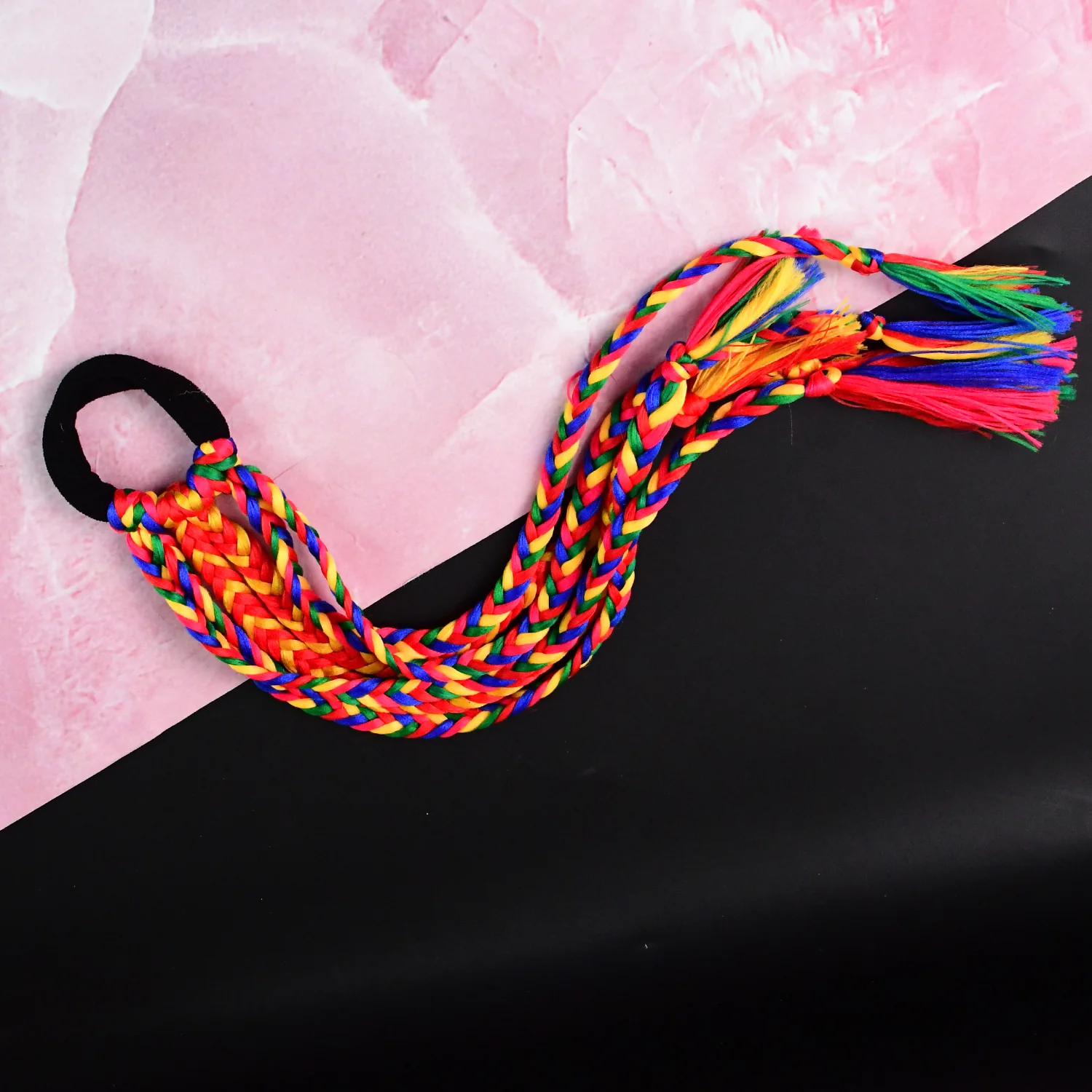Traditional Multicolor Braided Hair Extension with Tassels - Image 4