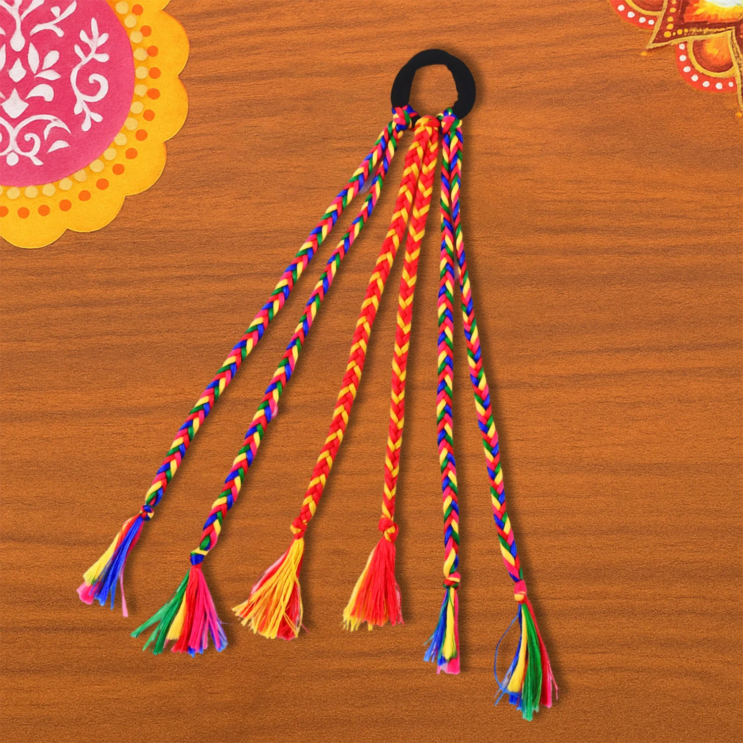 Traditional Multicolor Braided Hair Extension with Tassels - Image 6