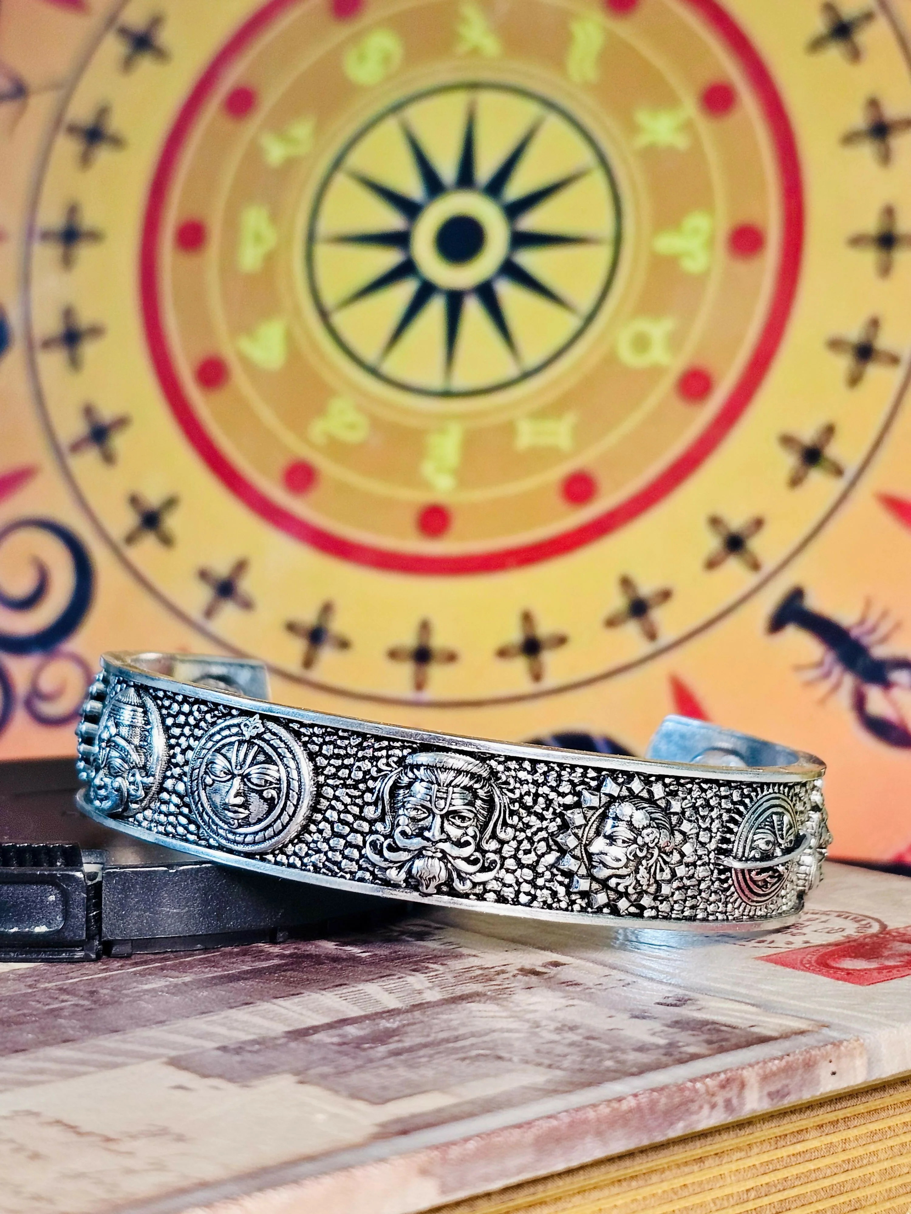Traditional Navgrah Oxidized Openable Kada – Antique Finish Bracelet - Image 2