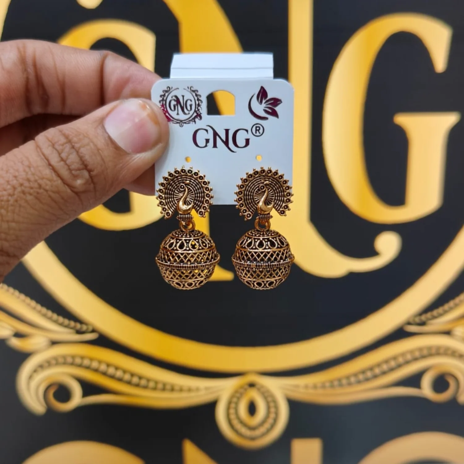 TRADITIONAL OXIDISED ANTIQUE GOLD JHUMKA EARRINGS - Image 4