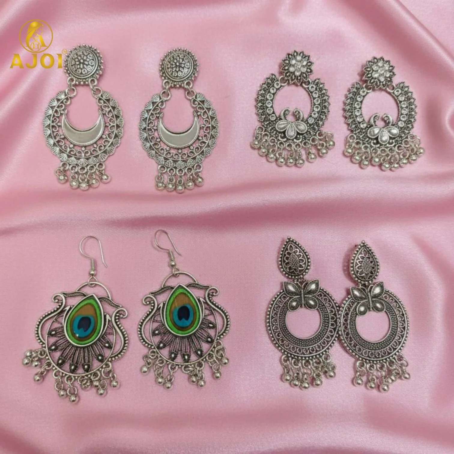 Traditional Oxidised Silver Earrings Combo Set for Women And Girls(PACK OF 4) - Image 3