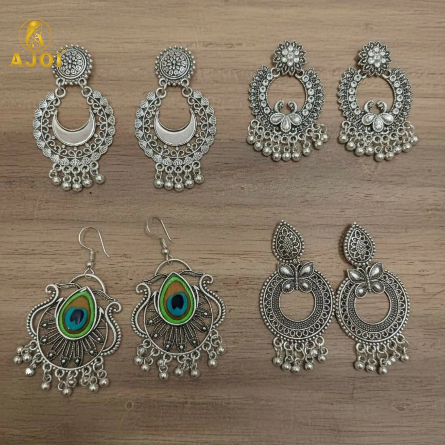 Traditional Oxidised Silver Earrings Combo Set for Women And Girls(PACK OF 4) - Image 4