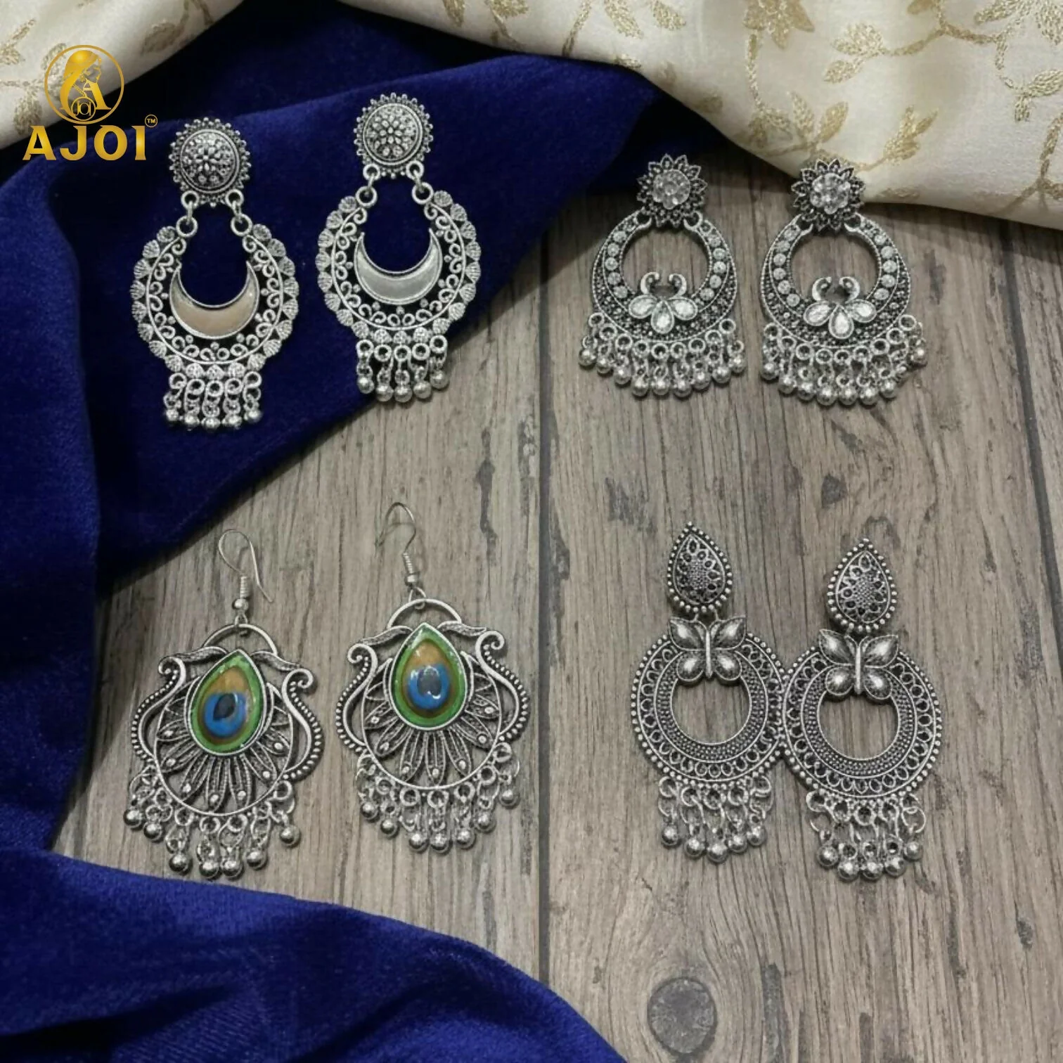 Traditional Oxidised Silver Earrings Combo Set for Women And Girls(PACK OF 4) - Image 6