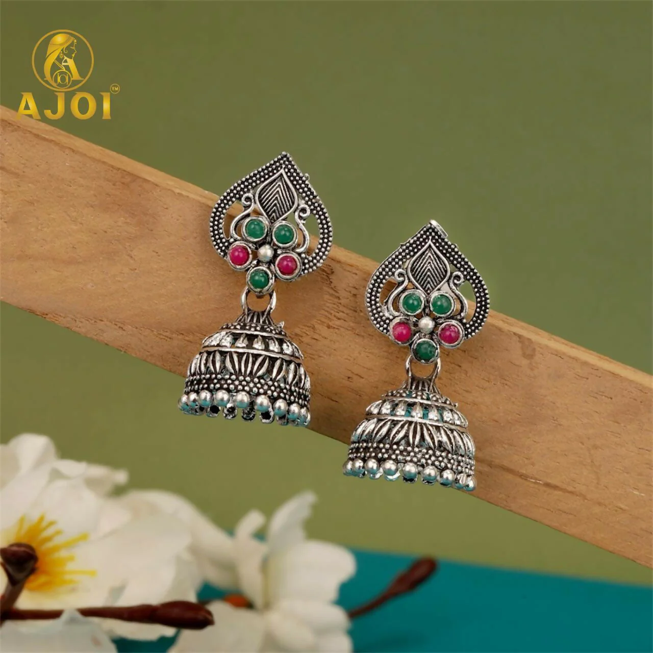 Traditional Oxidised Silver Jhumka Earrings Combo Set for Women & Girls (Set of 4) - Image 2