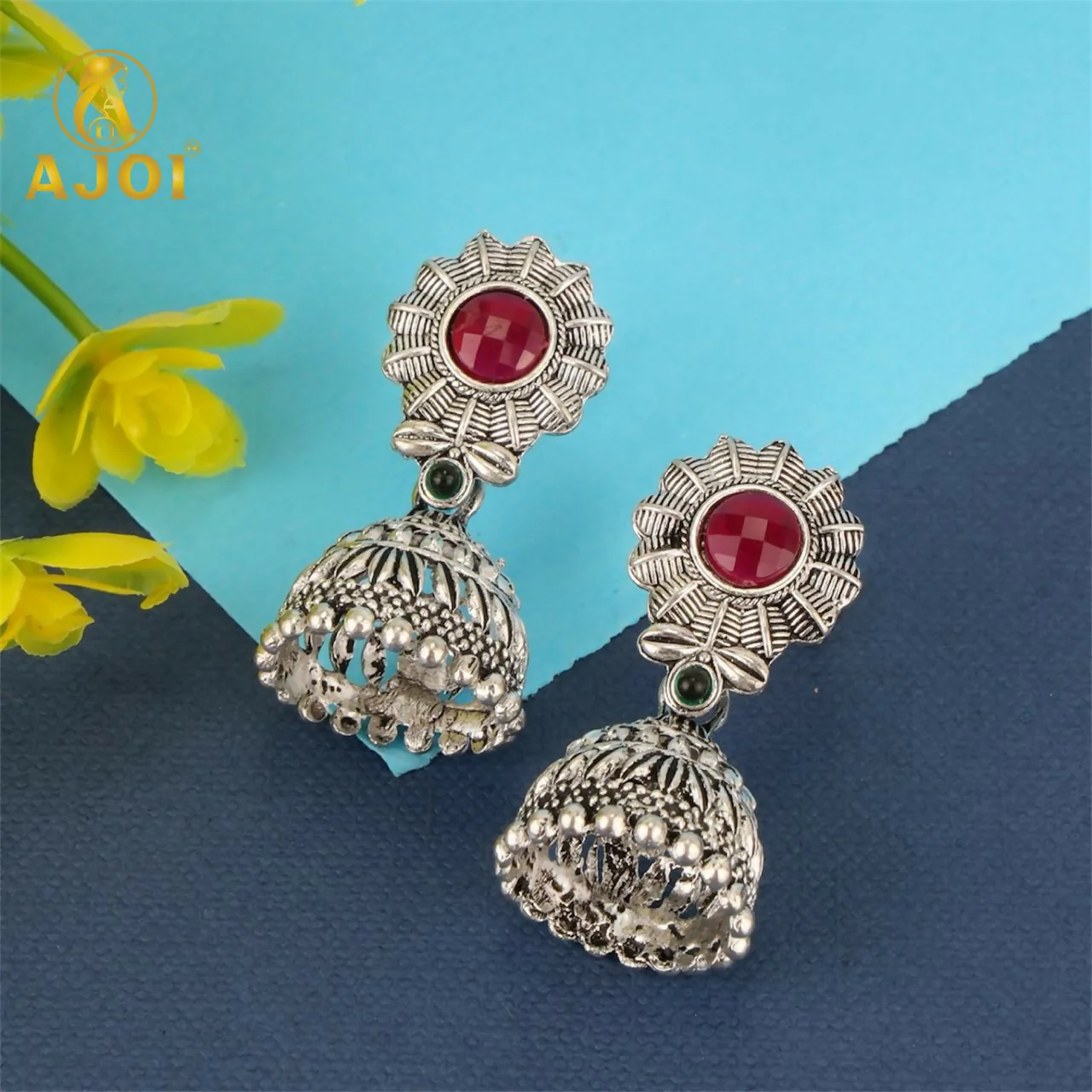 Traditional Oxidised Silver Jhumka Earrings Combo Set for Women & Girls (Set of 4) - Image 3