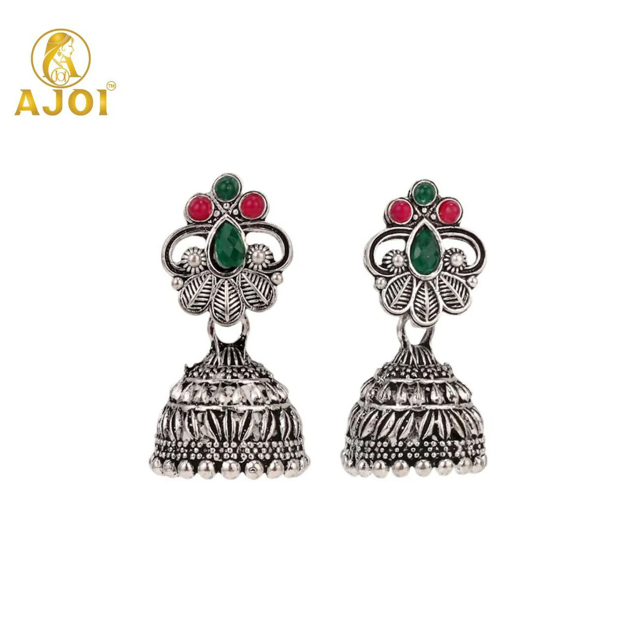 Traditional Oxidised Silver Jhumka Earrings Combo Set for Women & Girls (Set of 4) - Image 4