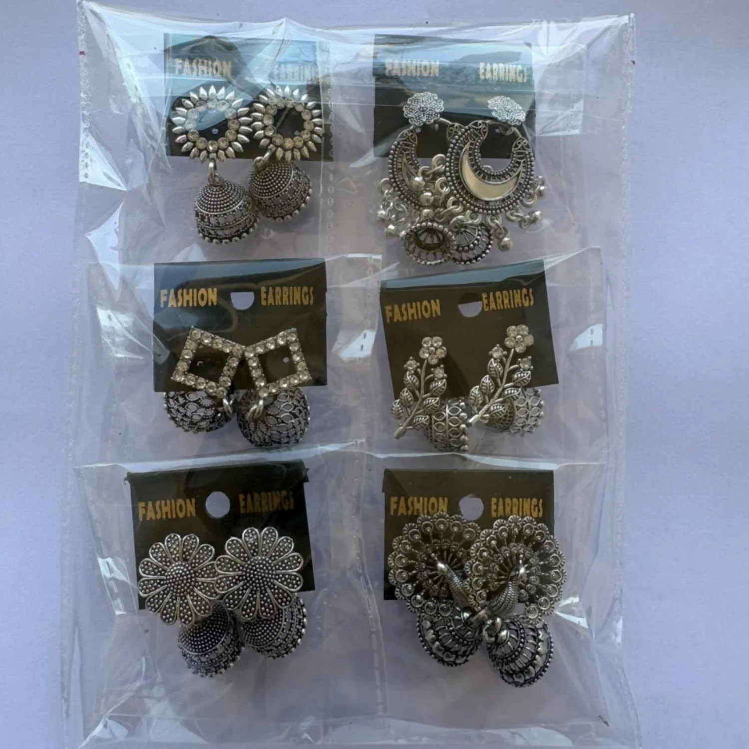 Traditional Oxidised Silver Jhumka Earrings Set Stylish Big Jhumki (6Pair Combo) - Image 5