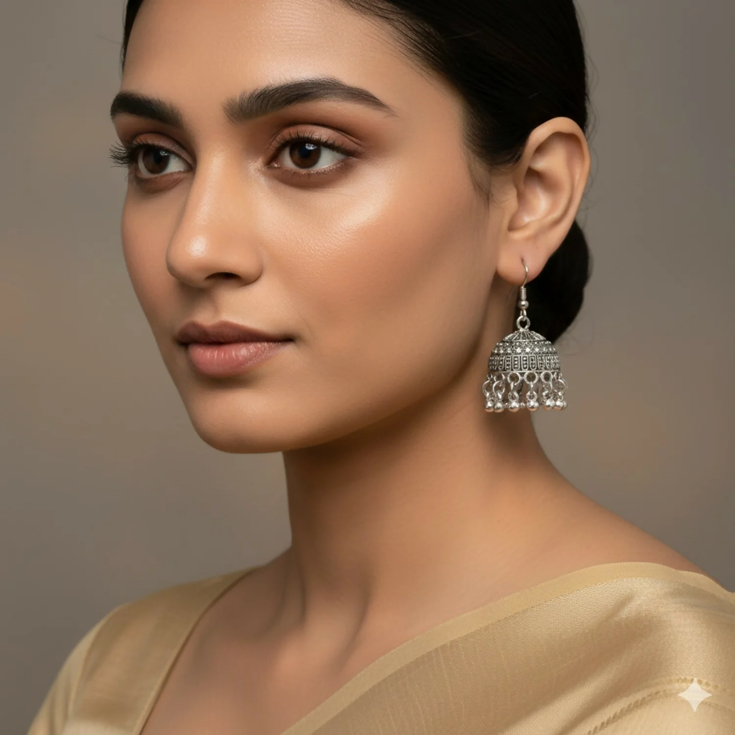 Traditional Oxidized Silver Hook jhumka Earrings - Image 2