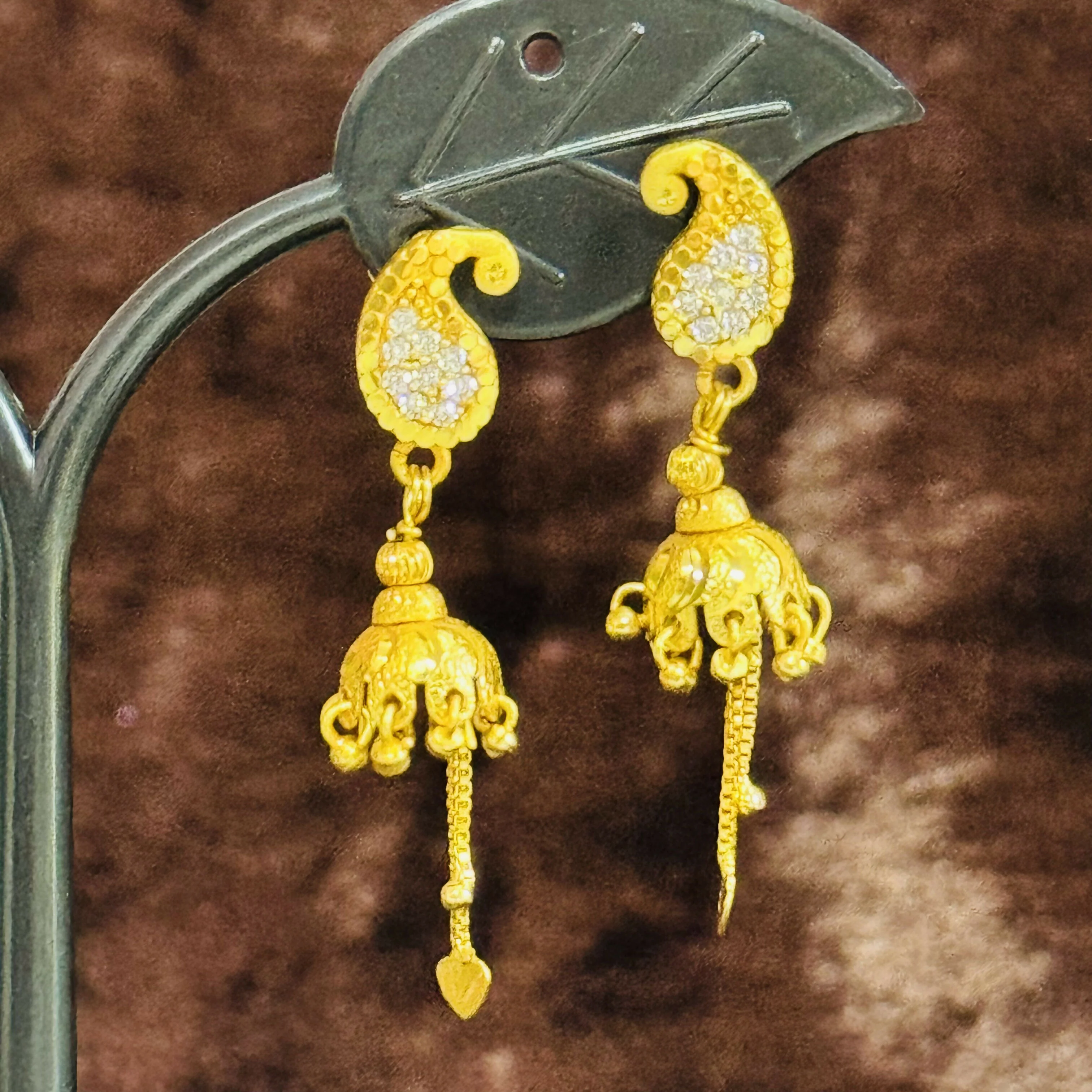 Traditional Paisley Stud with Hanging Jhumka Drops - Image 2