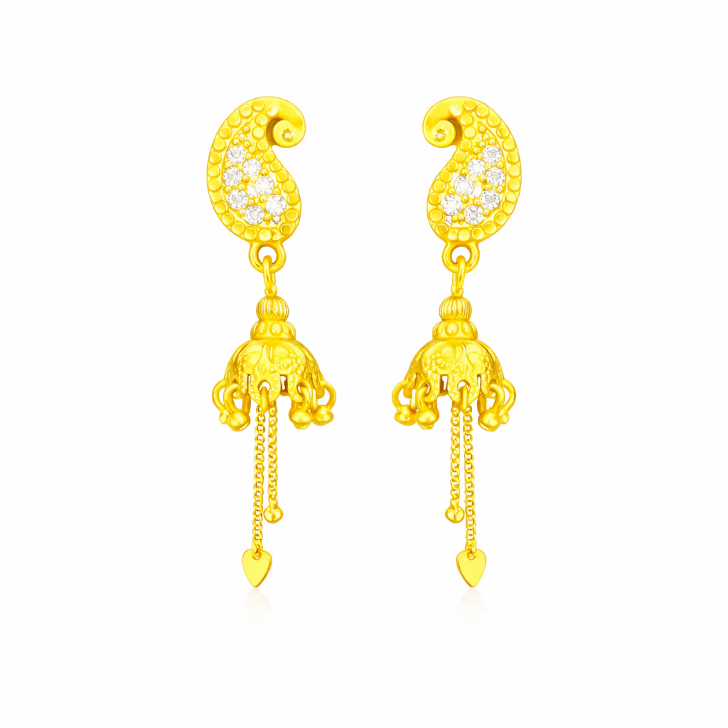 Traditional Paisley Stud with Hanging Jhumka Drops - Image 3