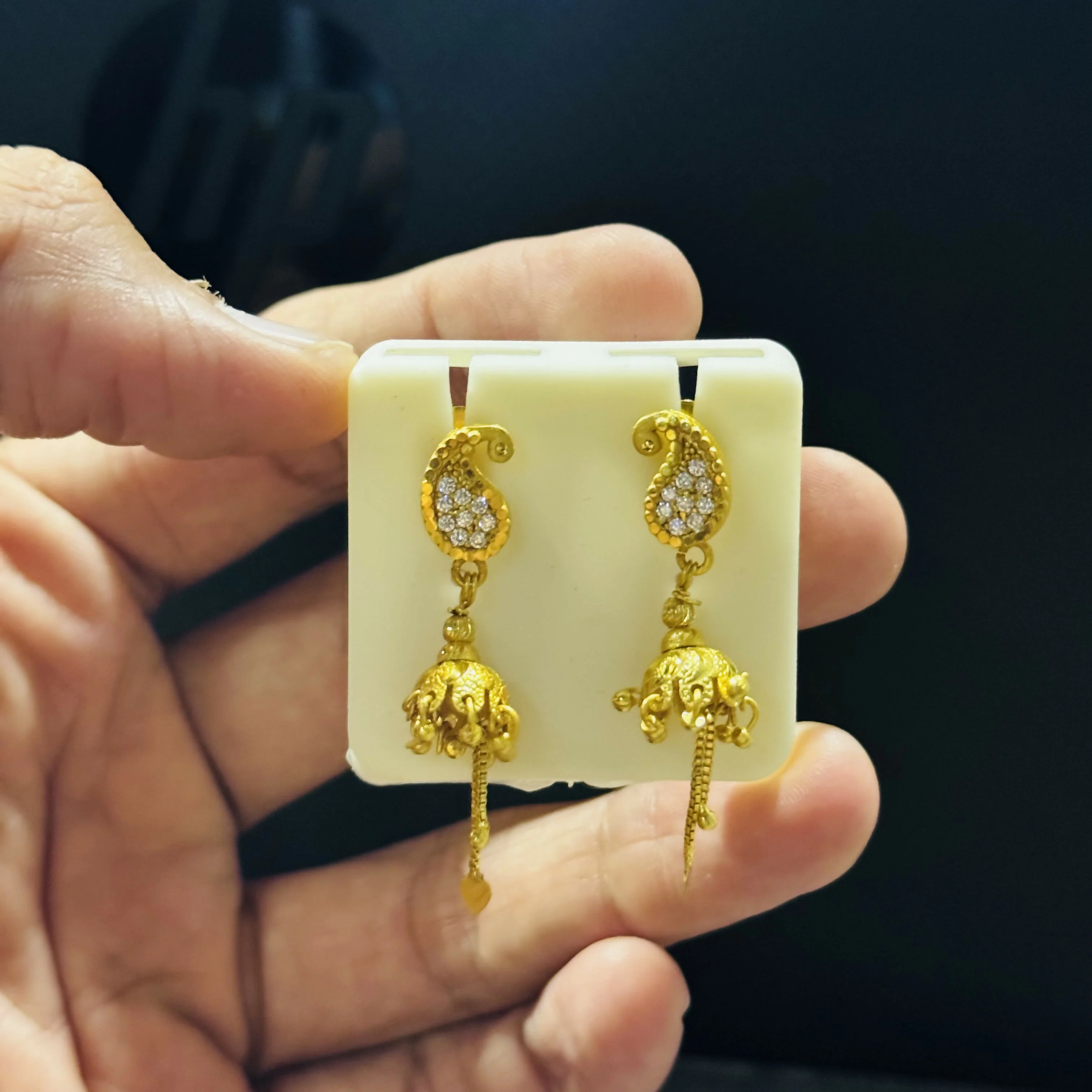 Traditional Paisley Stud with Hanging Jhumka Drops - Image 5