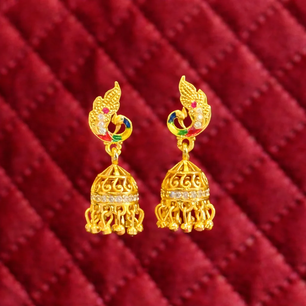 Traditional Peacock Motif Statement Earrings - Image 2