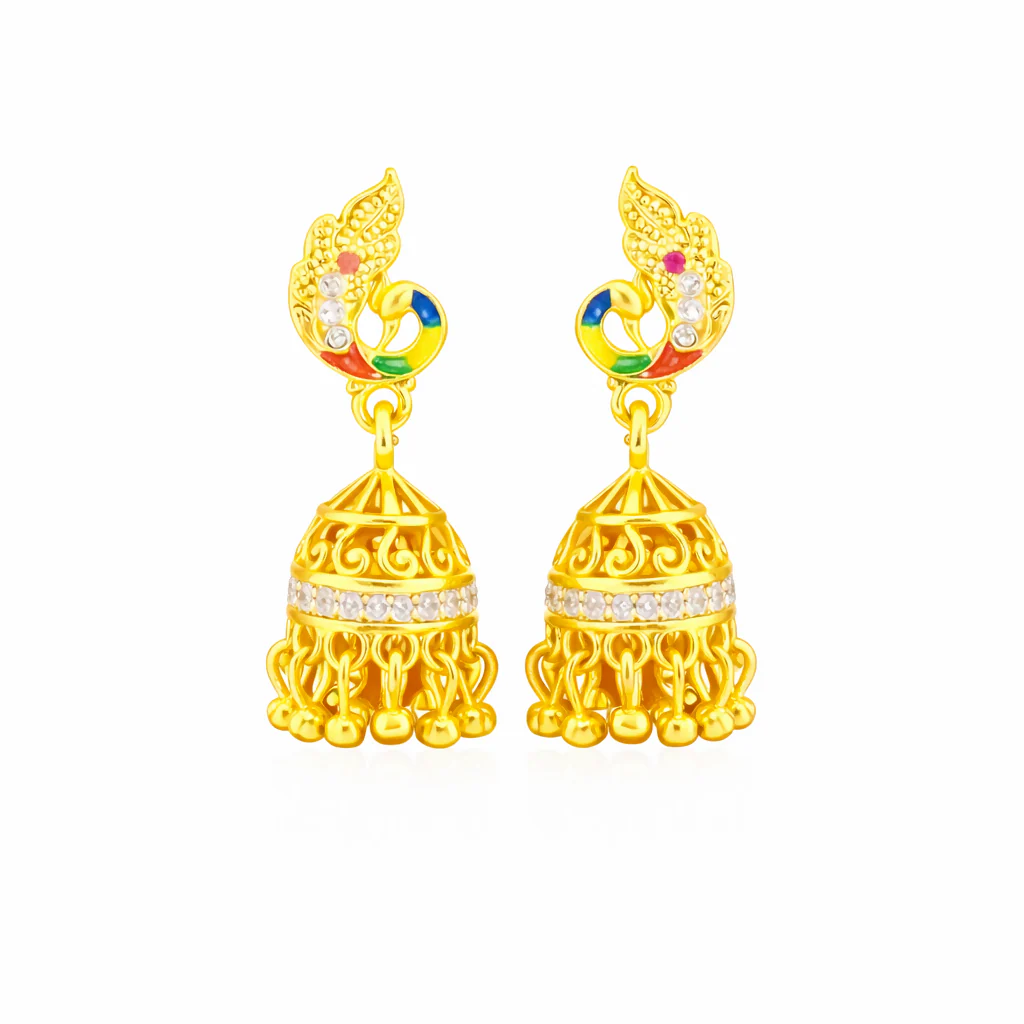 Traditional Peacock Motif Statement Earrings - Image 3
