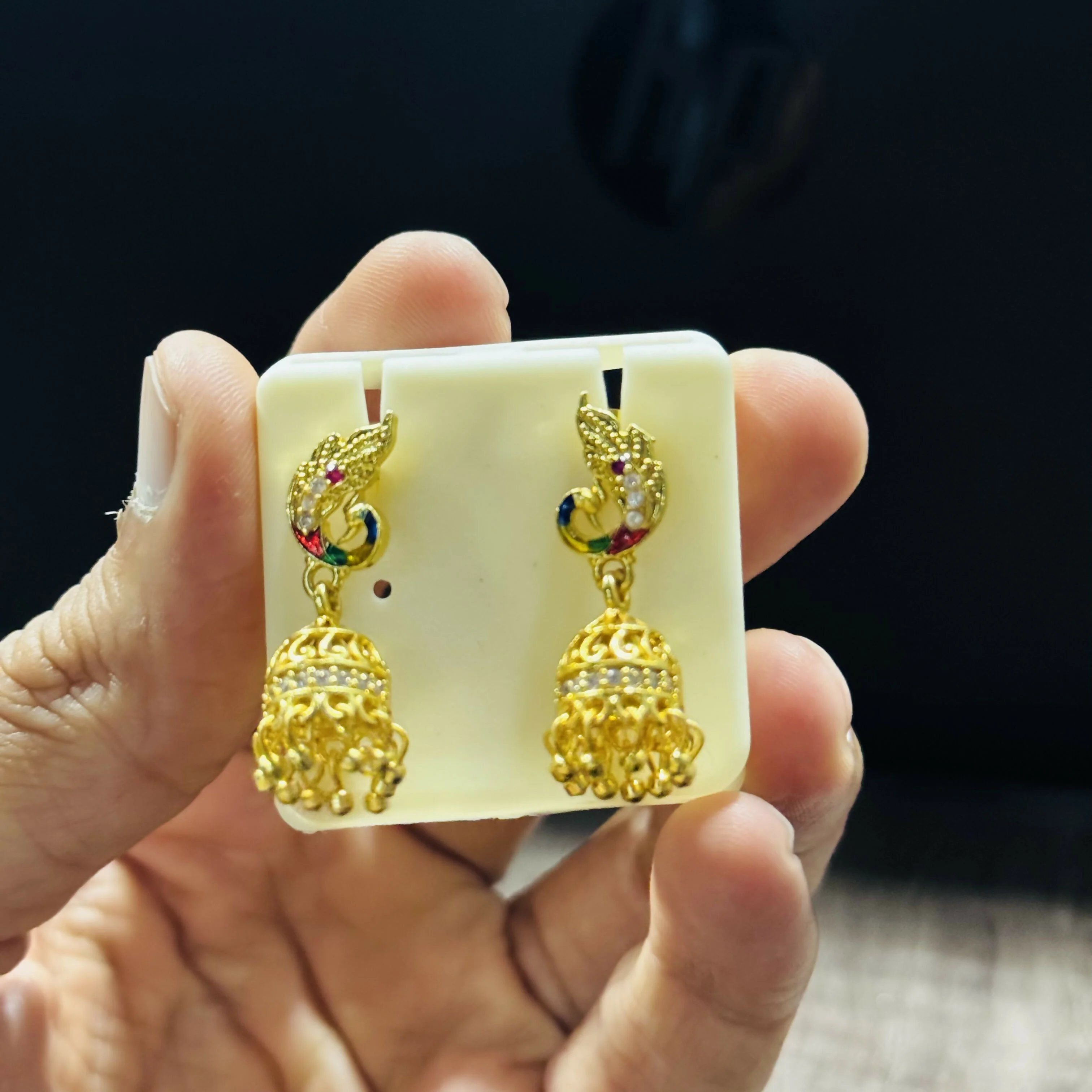 Traditional Peacock Motif Statement Earrings - Image 5
